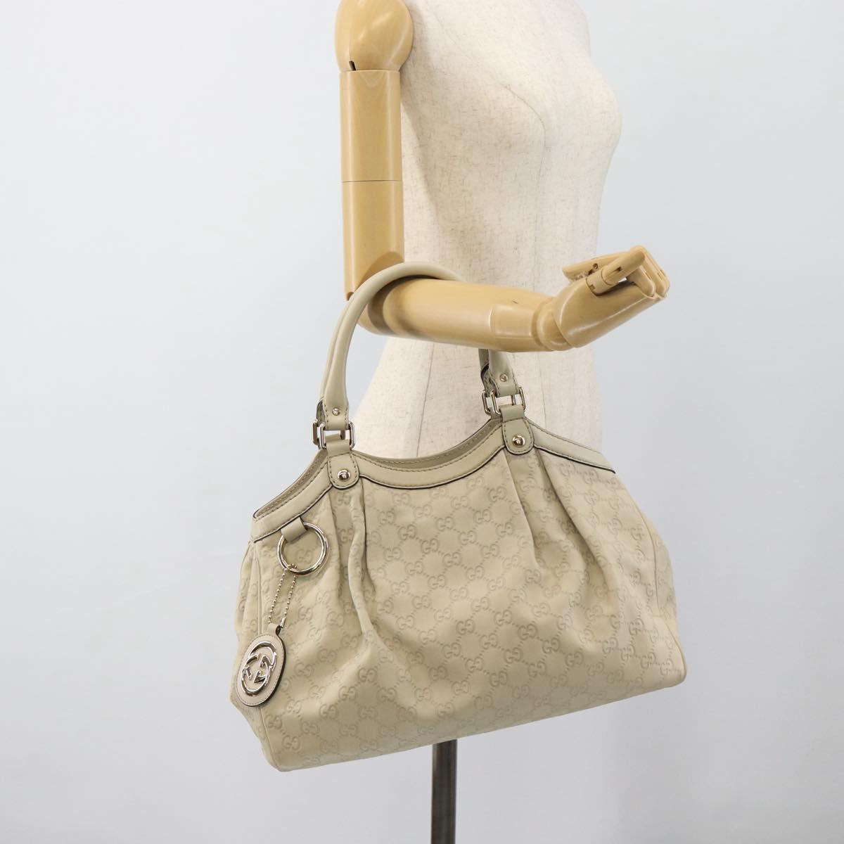 GUCCI GG Canvas Guccissima Sukey Hand Bag Leather Ivory Gold 211944 Auth 185032V