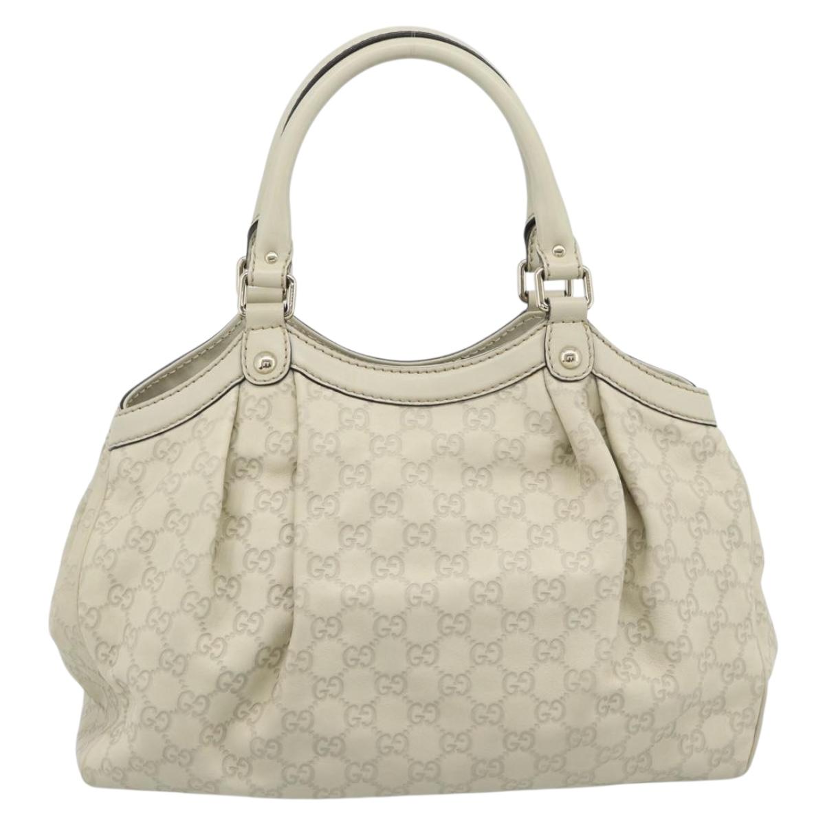 GUCCI GG Canvas Guccissima Sukey Hand Bag Leather Ivory Gold 211944 Auth 185032V