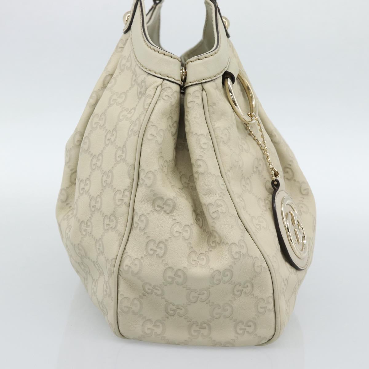 GUCCI GG Canvas Guccissima Sukey Hand Bag Leather Ivory Gold 211944 Auth 185032V