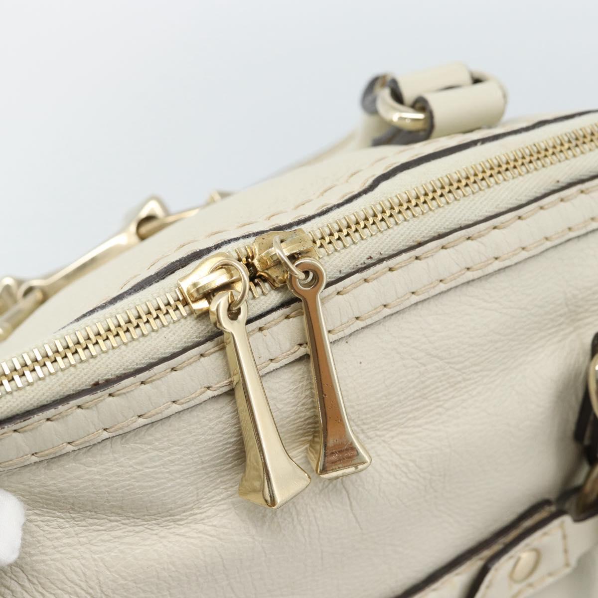 GUCCI Horsebit Boston Bag Leather Gold Ivory 189890 Auth 185034V