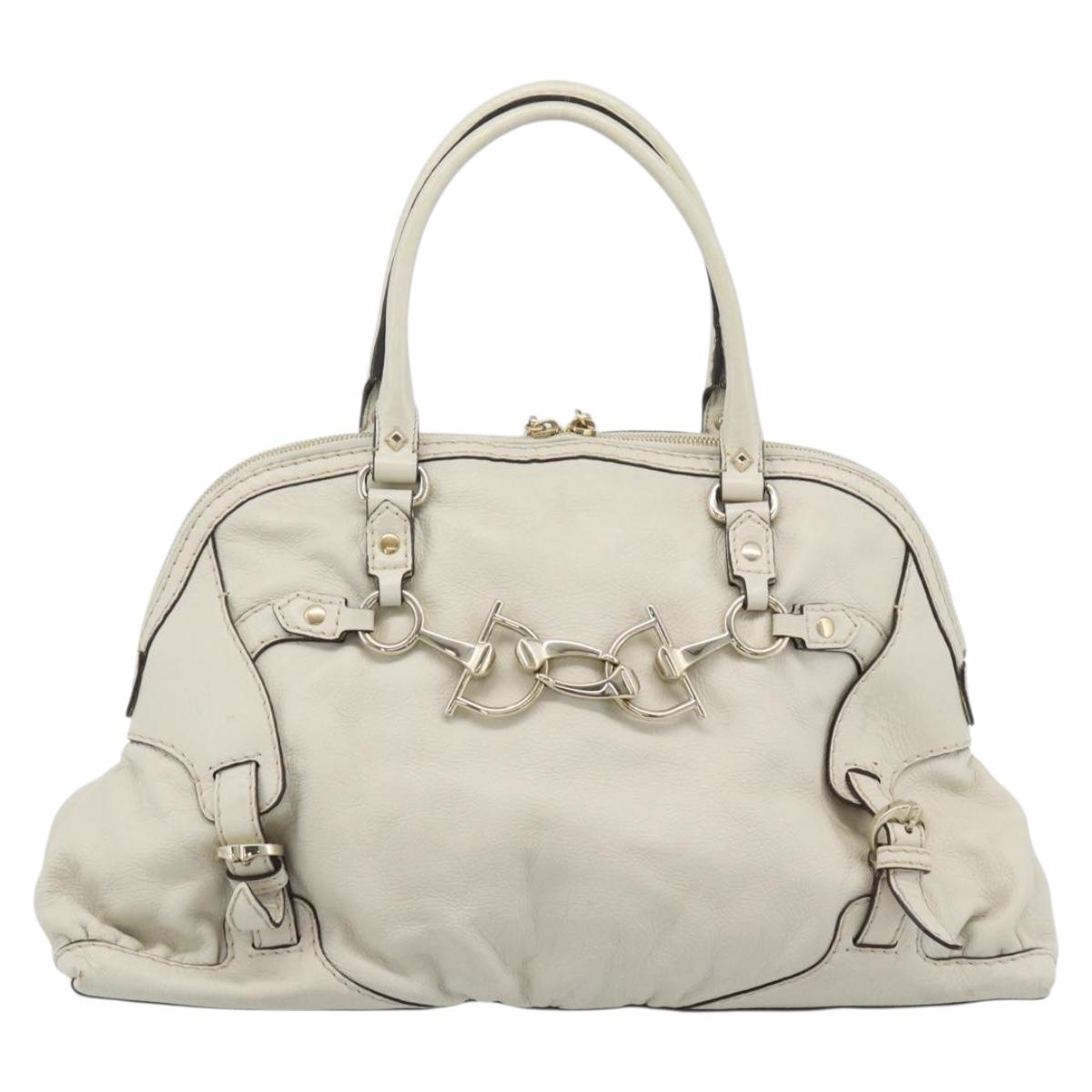 GUCCI Horsebit Boston Bag Leather Gold Ivory 189890 Auth 185034V