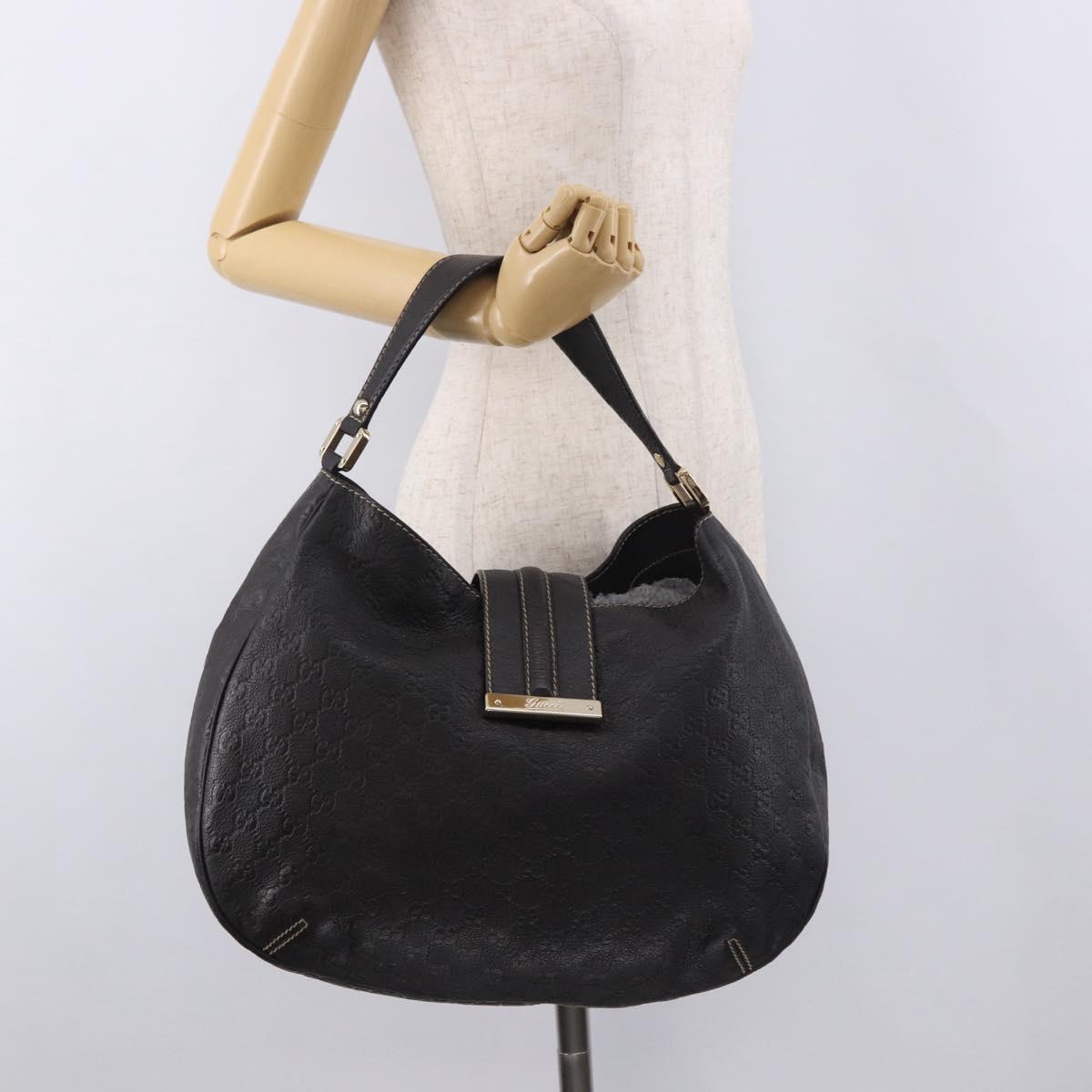 GUCCI GG Canvas Guccissima Bag Leather Dark Brown Gold 233604 Auth 185035V