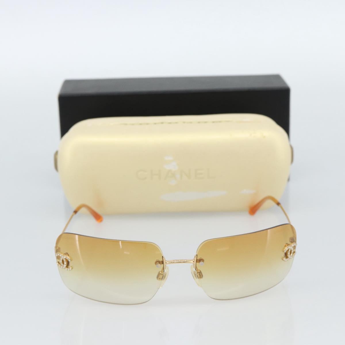 CHANEL COCO Mark Sunglasses metal Gold Tone CC Auth 185047V