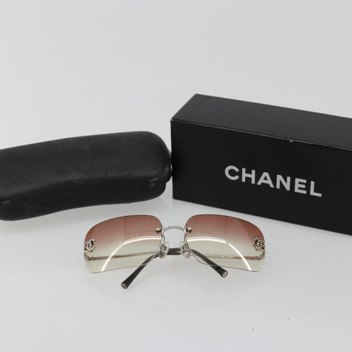 CHANEL COCO Mark Sunglasses metal Silver CC Auth 185048V