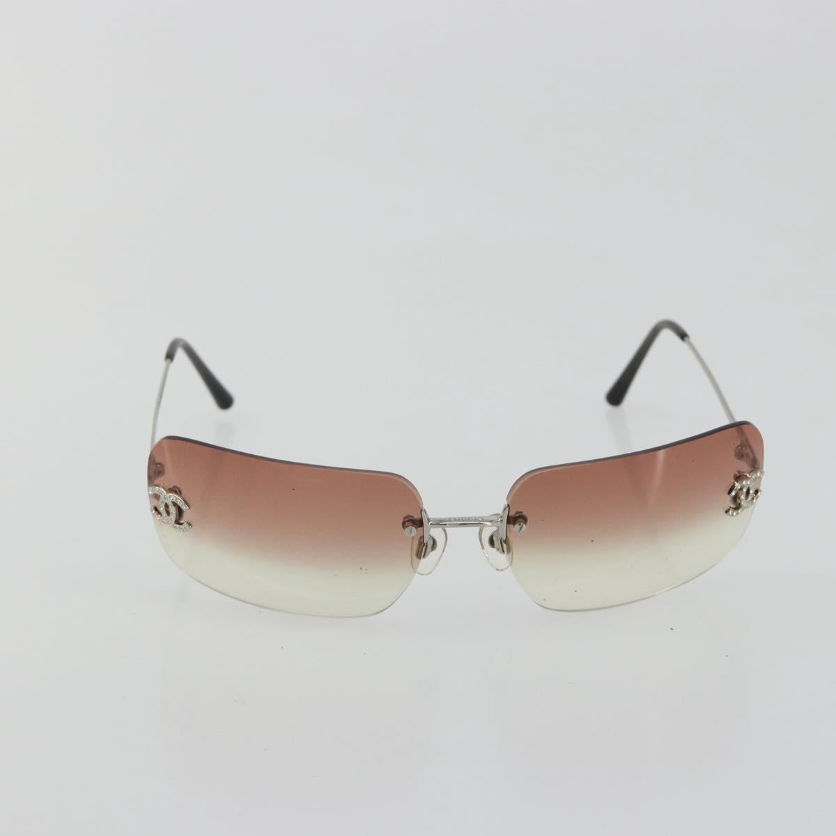 CHANEL COCO Mark Sunglasses metal Silver CC Auth 185048V