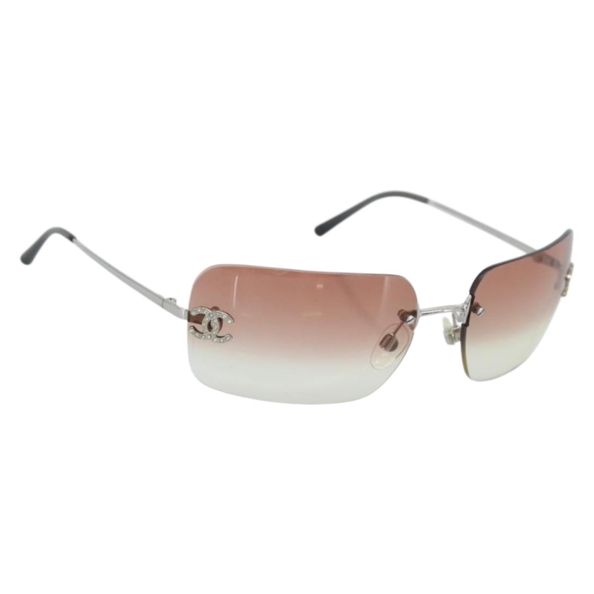 CHANEL COCO Mark Sunglasses metal Silver CC Auth 185051V