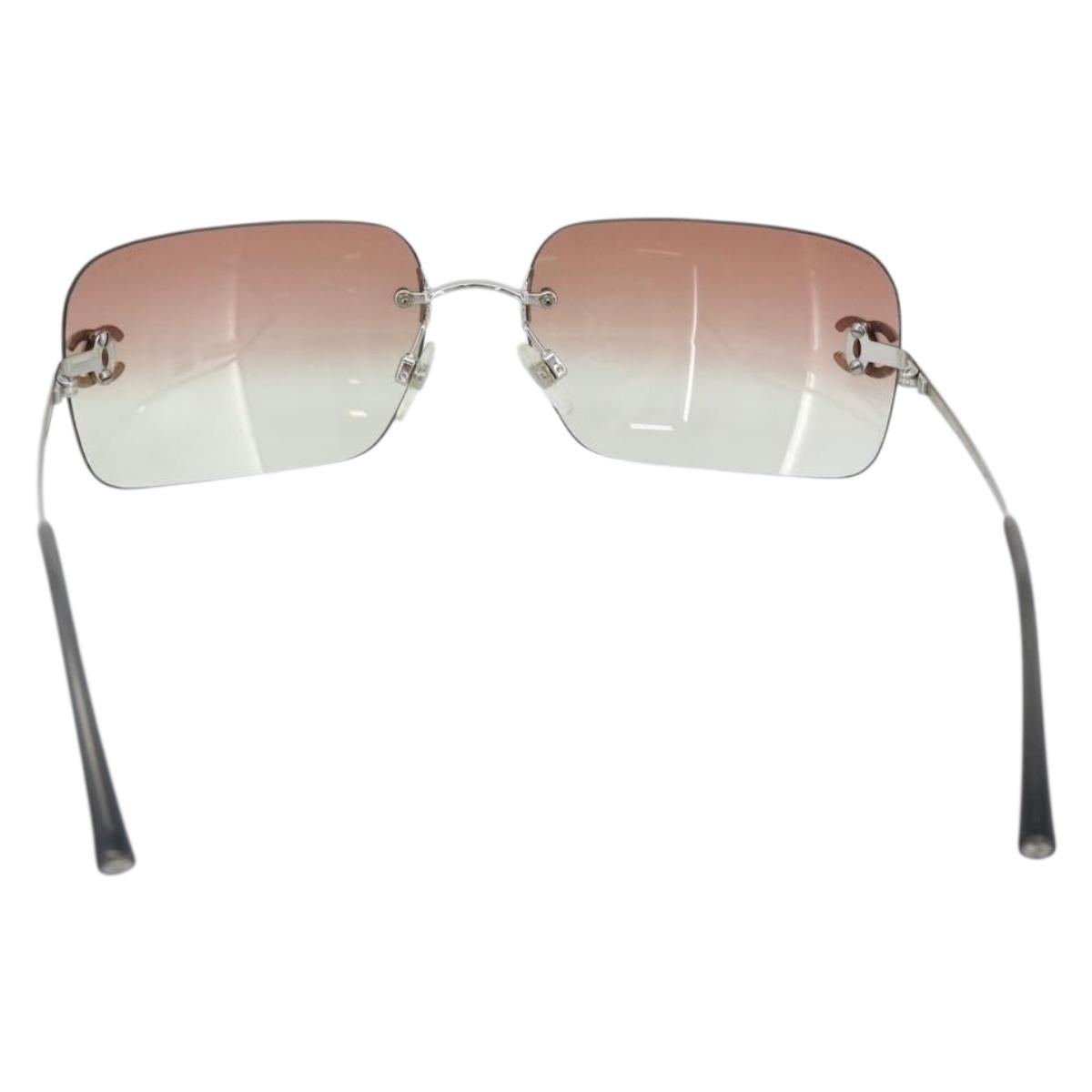 CHANEL COCO Mark Sunglasses metal Silver CC Auth 185051V