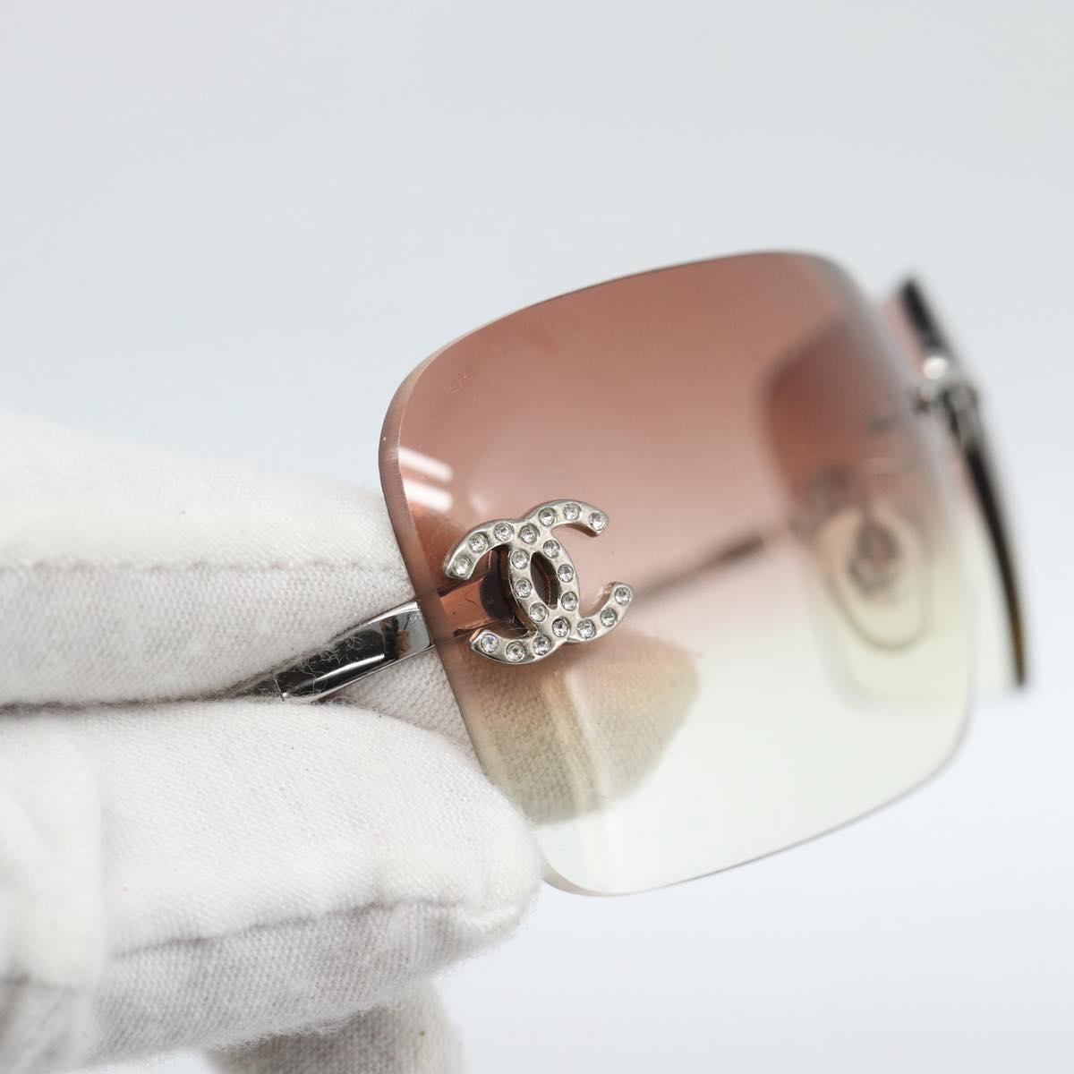 CHANEL COCO Mark Sunglasses metal Silver CC Auth 185051V