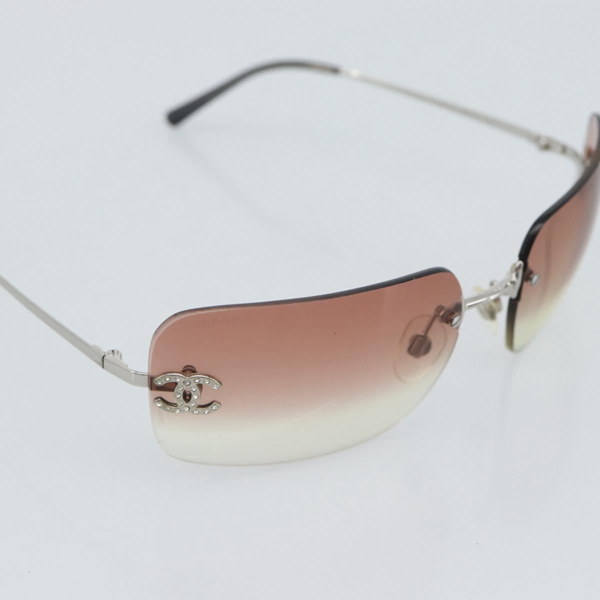 CHANEL COCO Mark Sunglasses metal Silver CC Auth 185051V