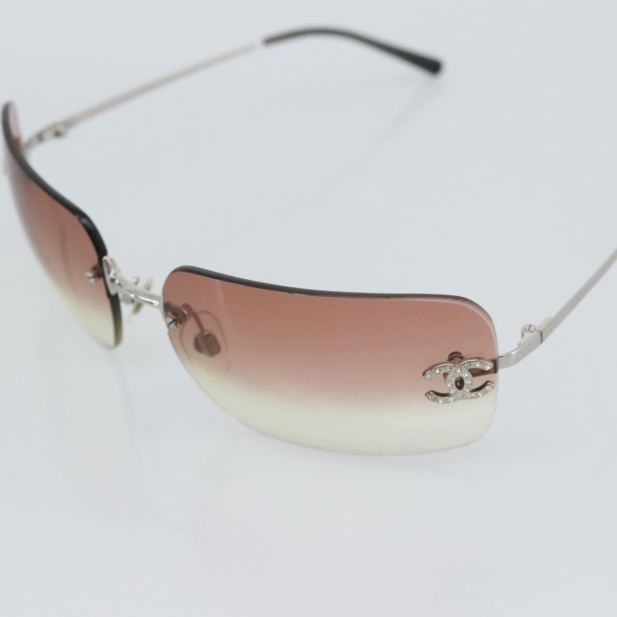 CHANEL COCO Mark Sunglasses metal Silver CC Auth 185051V