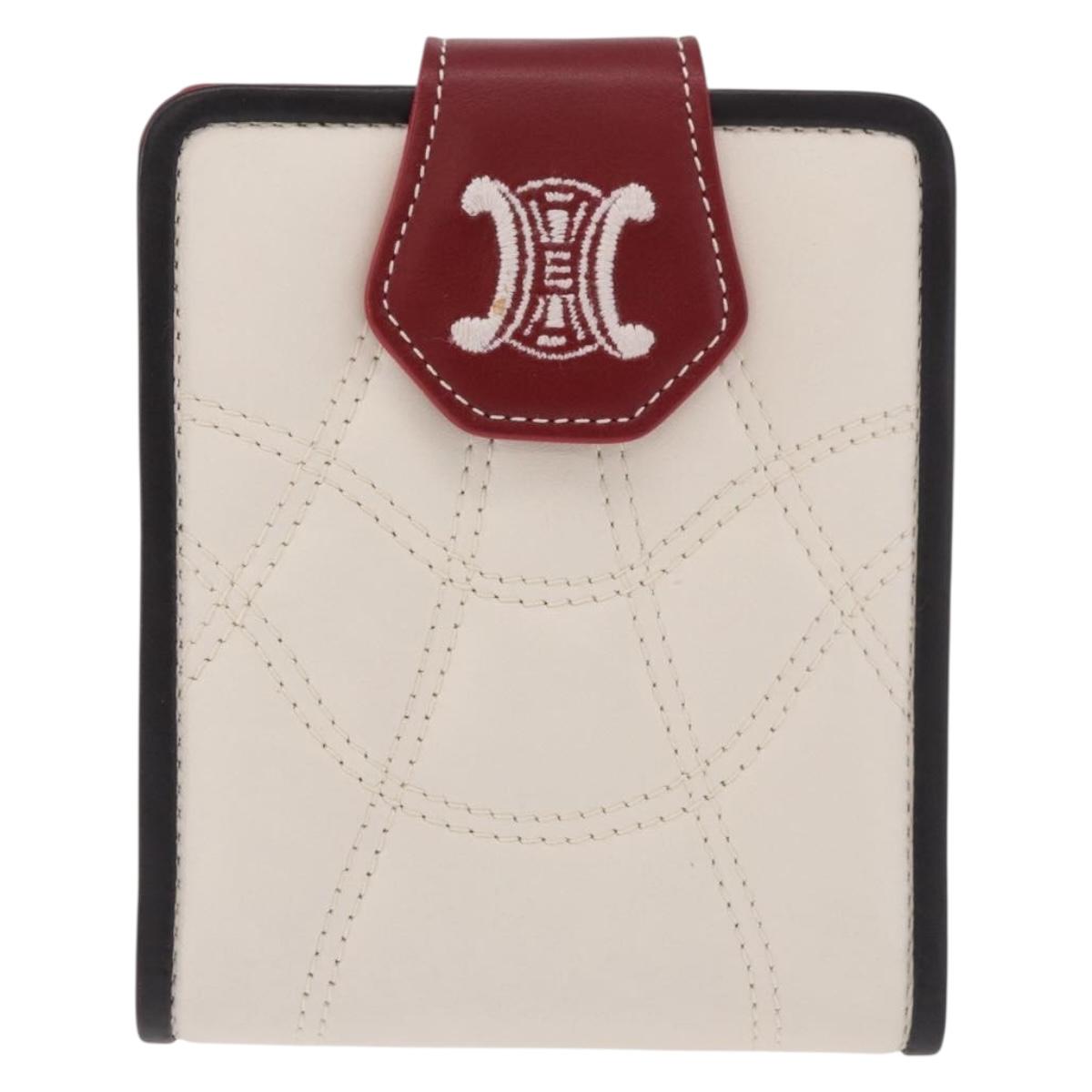 CELINE Compact Wallet Leather White Silver Auth 185052V