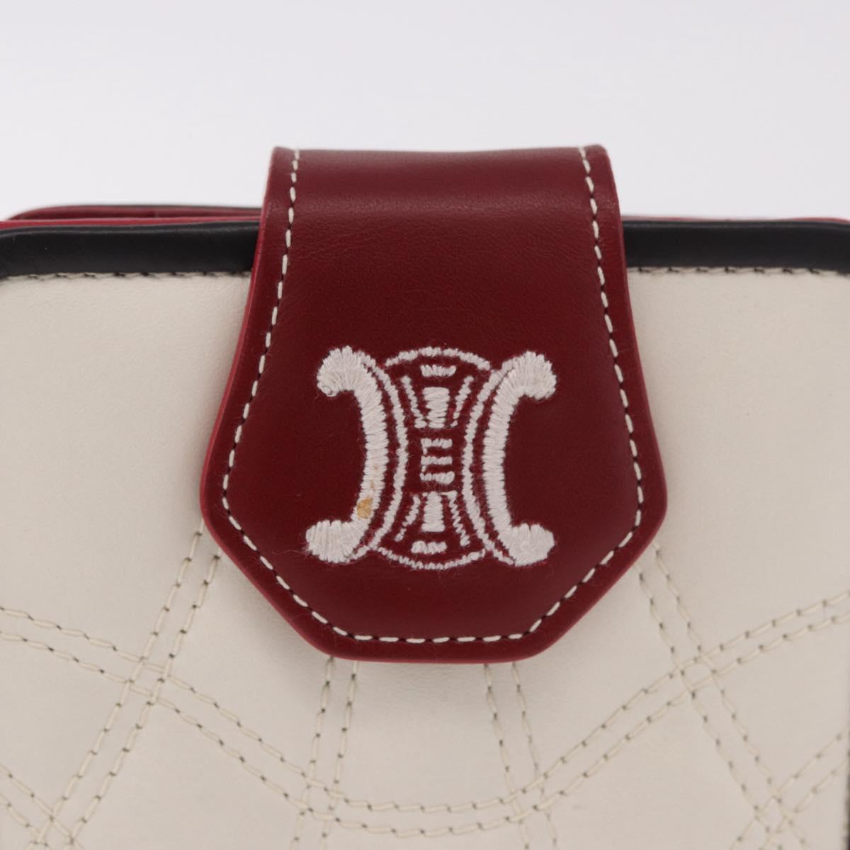 CELINE Compact Wallet Leather White Silver Auth 185052V
