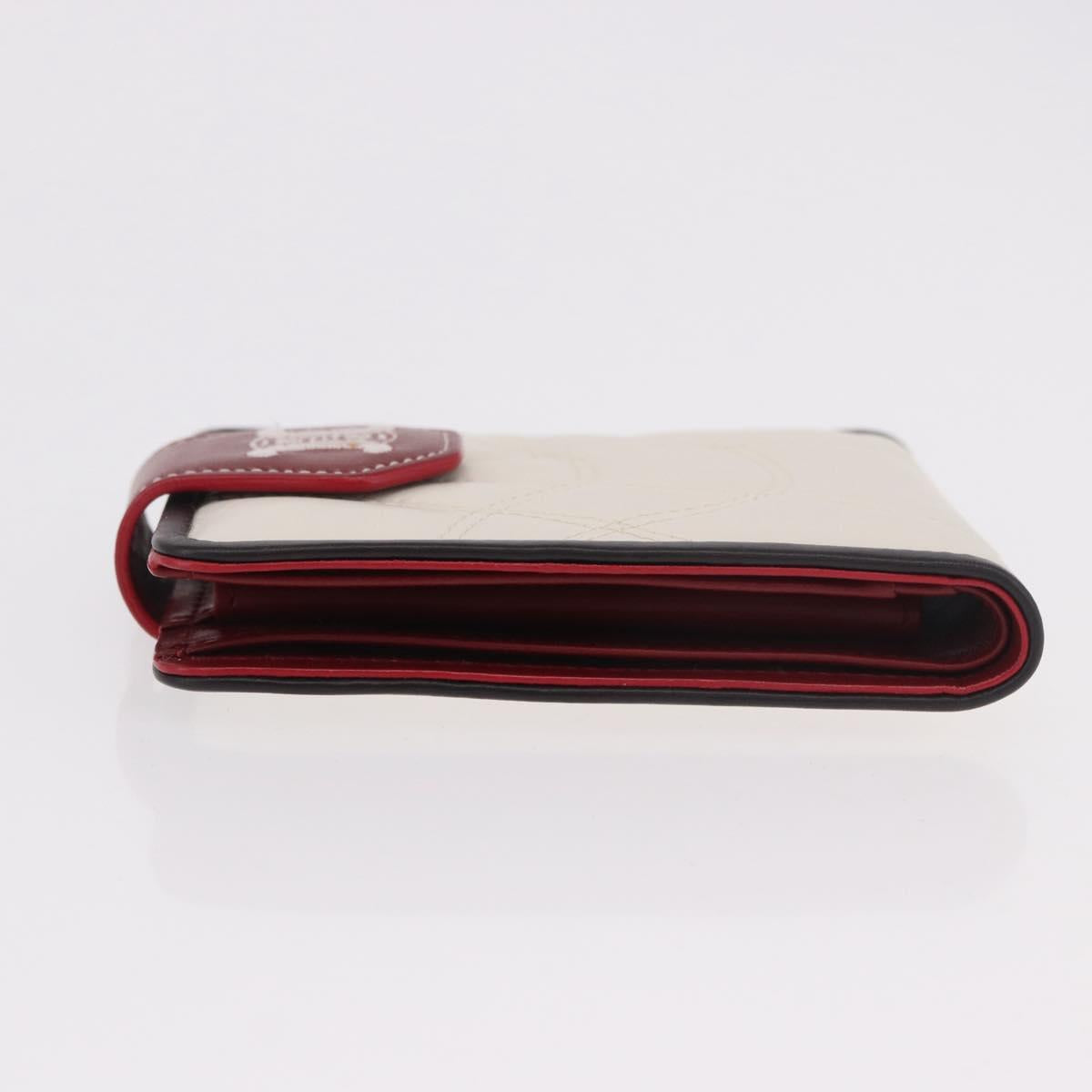 CELINE Compact Wallet Leather White Silver Auth 185052V