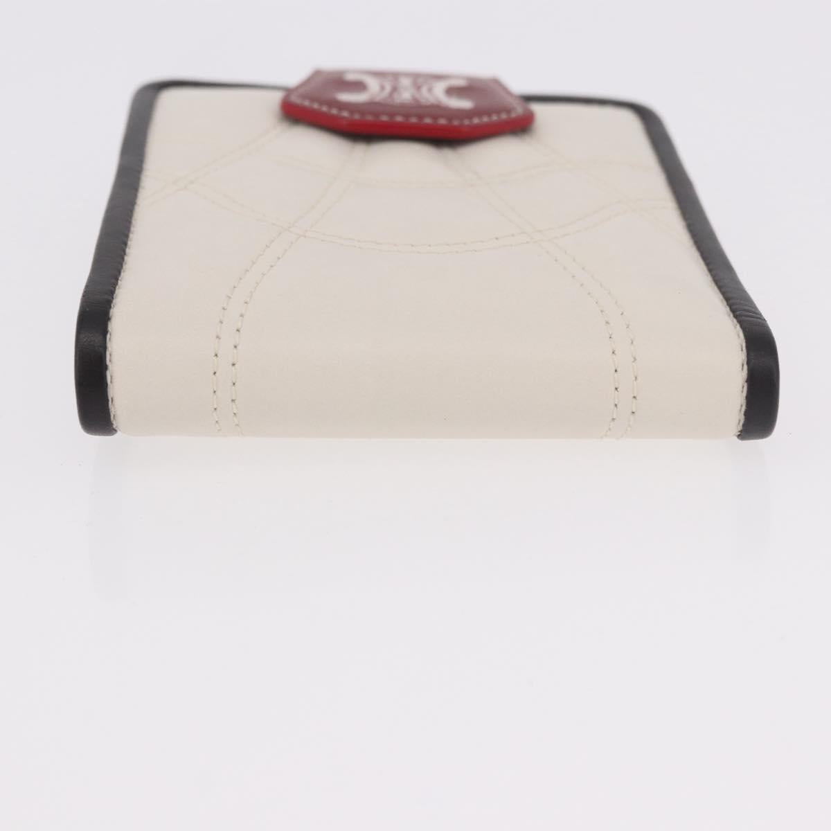 CELINE Compact Wallet Leather White Silver Auth 185052V