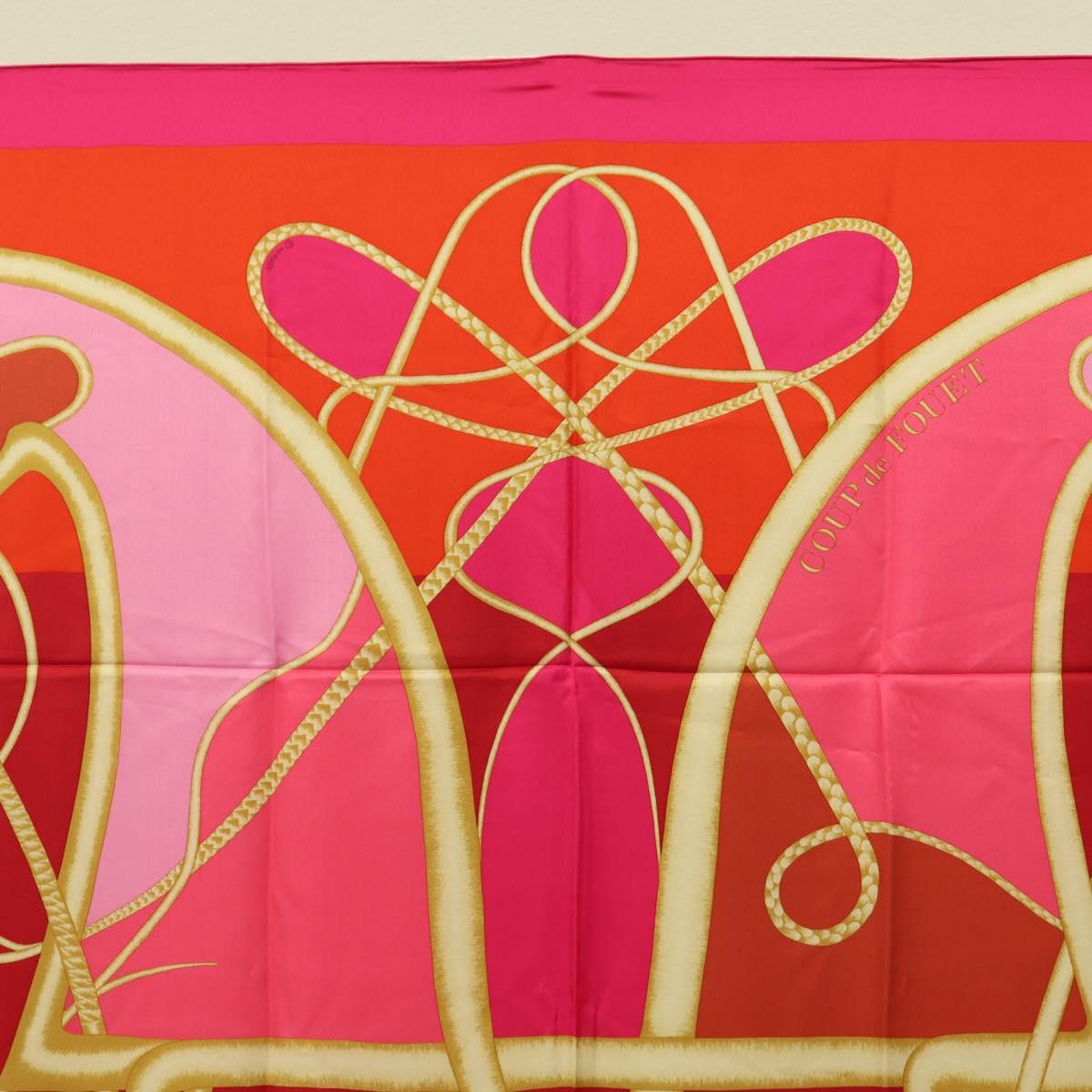 HERMES Carre 140 Scarf ""Coup de Fouet"" Silk Pink Auth 185059M