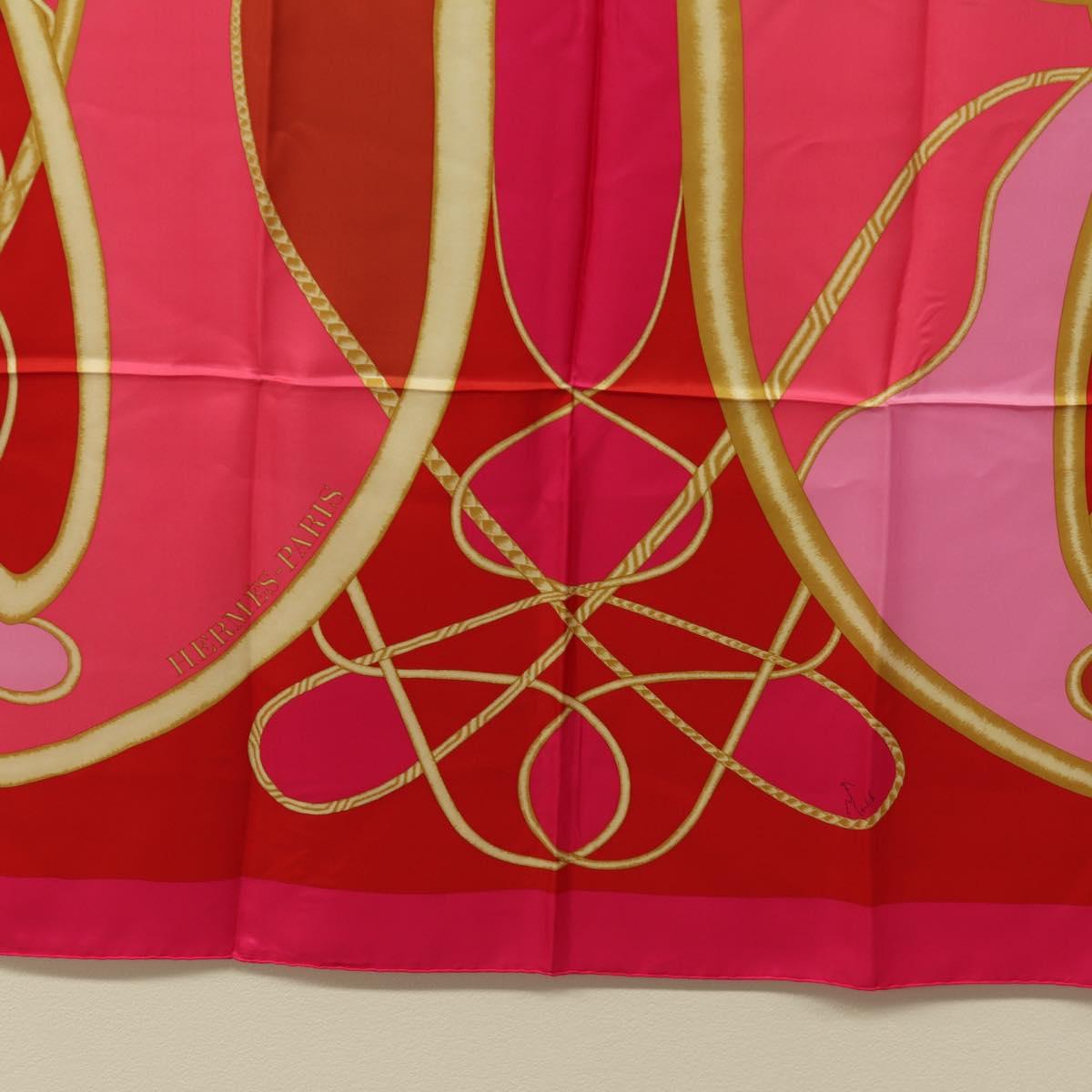 HERMES Carre 140 Scarf ""Coup de Fouet"" Silk Pink Auth 185059M