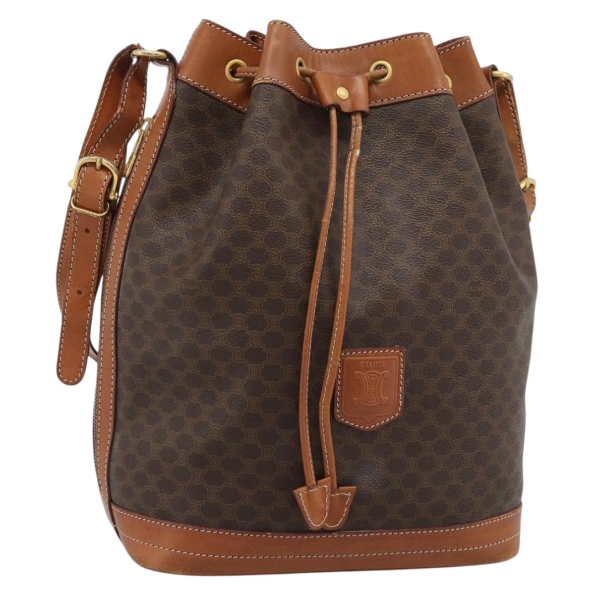 CELINE Macadam Canvas Purse Shoulder Bag PVC Leather Brown Gold Auth 185071