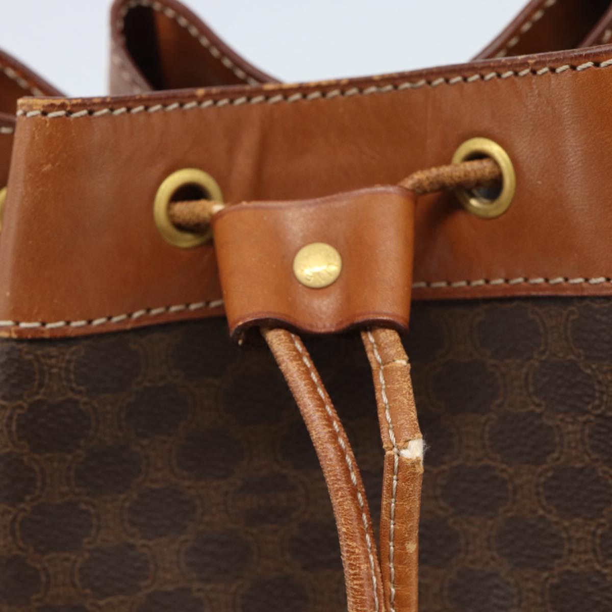 CELINE Macadam Canvas Purse Shoulder Bag PVC Leather Brown Gold Auth 185071