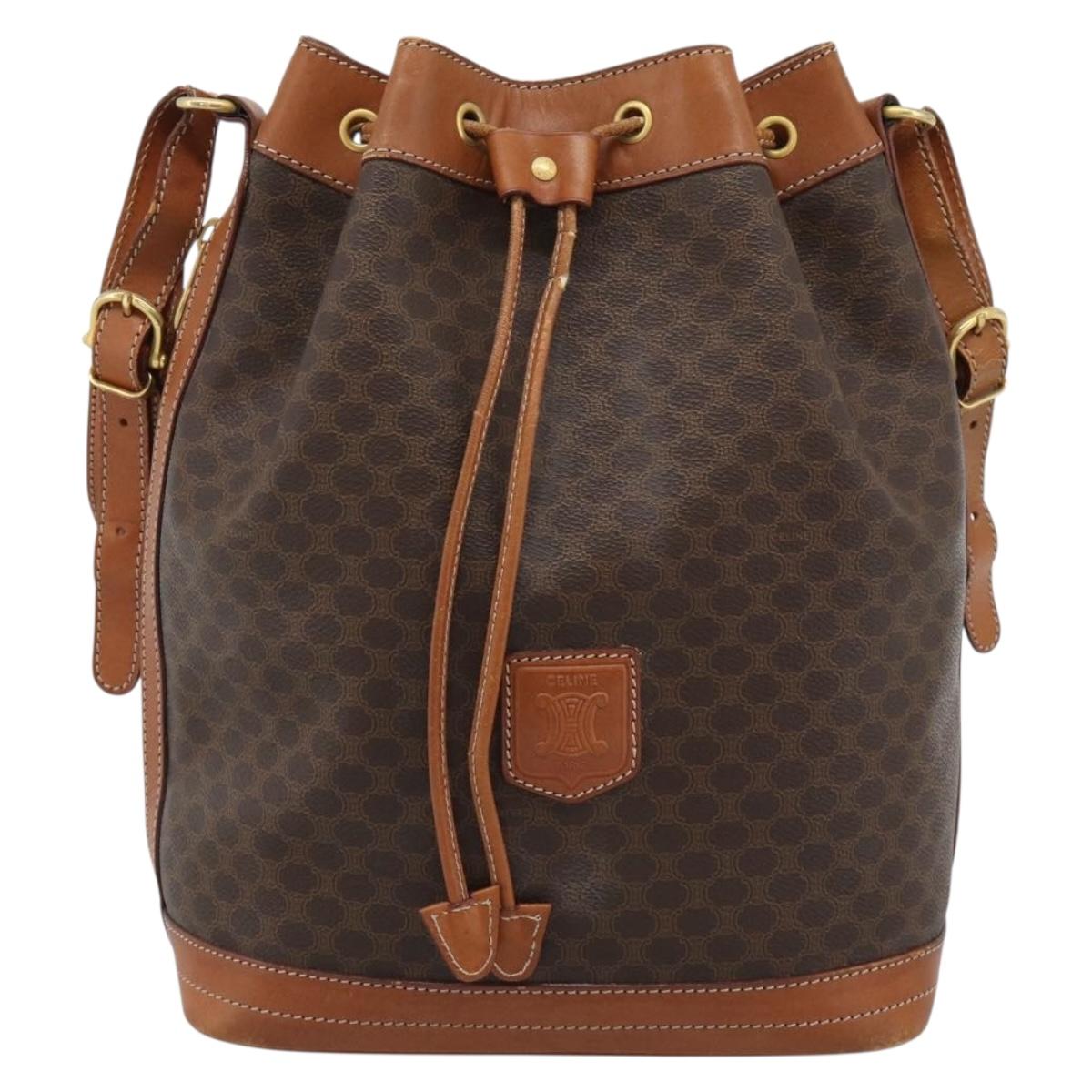 CELINE Macadam Canvas Purse Shoulder Bag PVC Leather Brown Gold Auth 185071
