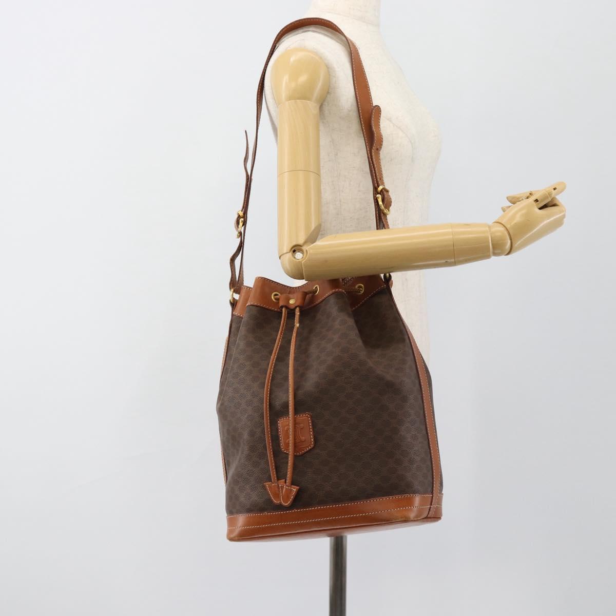 CELINE Macadam Canvas Purse Shoulder Bag PVC Leather Brown Gold Auth 185071