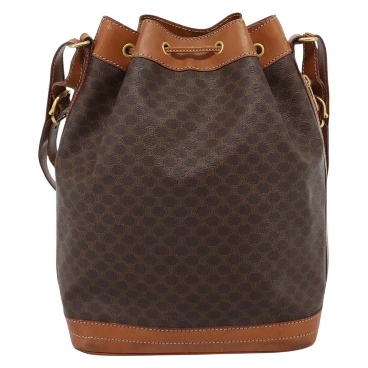 CELINE Macadam Canvas Purse Shoulder Bag PVC Leather Brown Gold Auth 185071