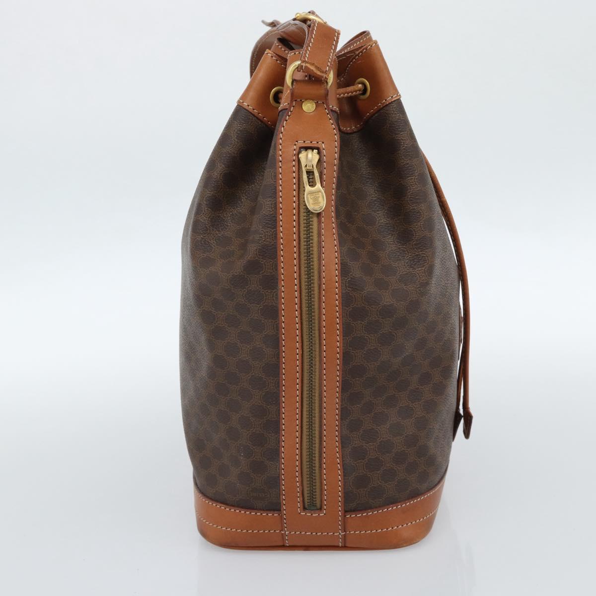 CELINE Macadam Canvas Purse Shoulder Bag PVC Leather Brown Gold Auth 185071