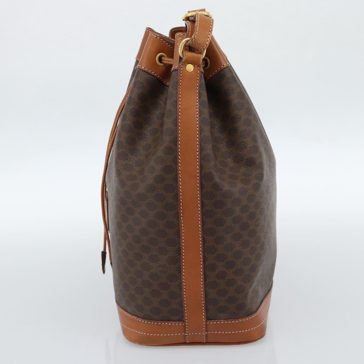 CELINE Macadam Canvas Purse Shoulder Bag PVC Leather Brown Gold Auth 185071
