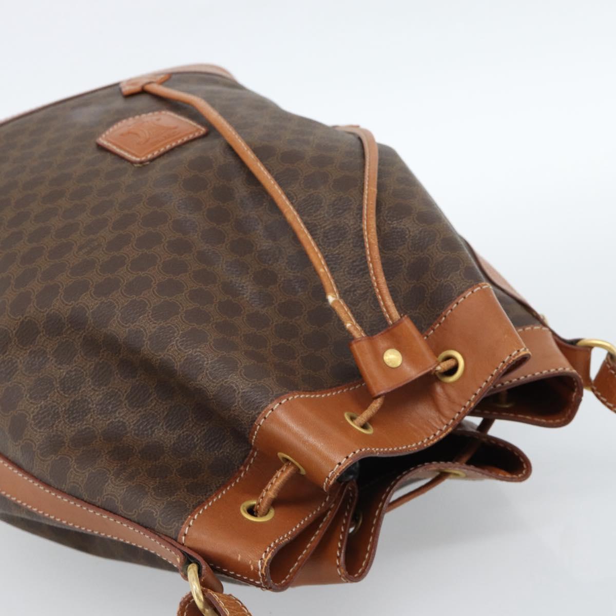 CELINE Macadam Canvas Purse Shoulder Bag PVC Leather Brown Gold Auth 185071