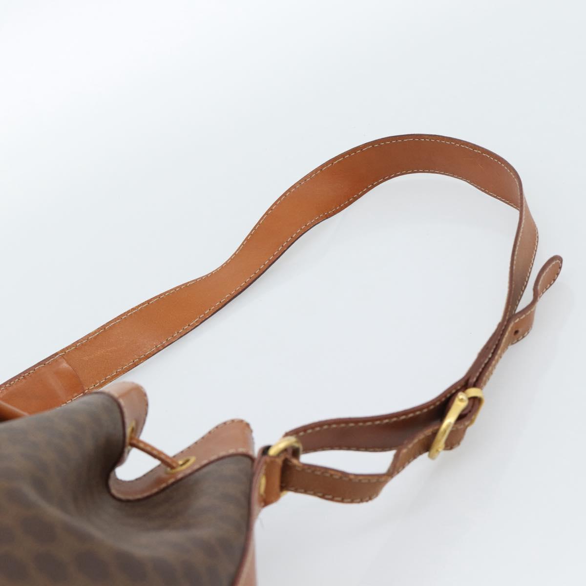 CELINE Macadam Canvas Purse Shoulder Bag PVC Leather Brown Gold Auth 185071