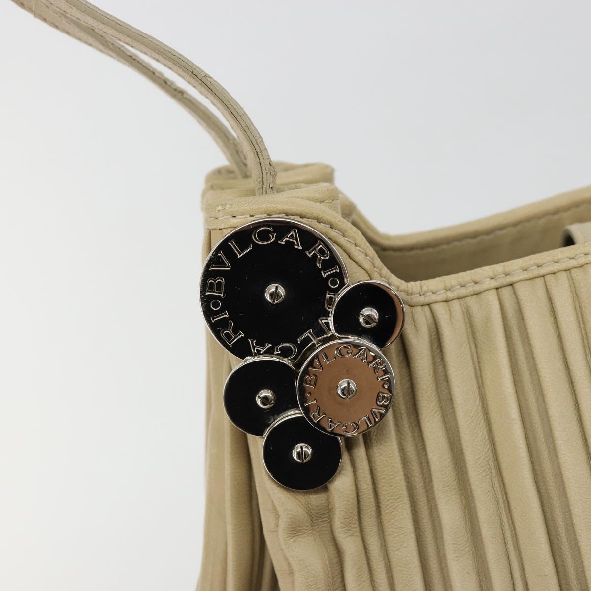 BVLGARI Shoulder Bag Leather Beige Silver Auth 185072A