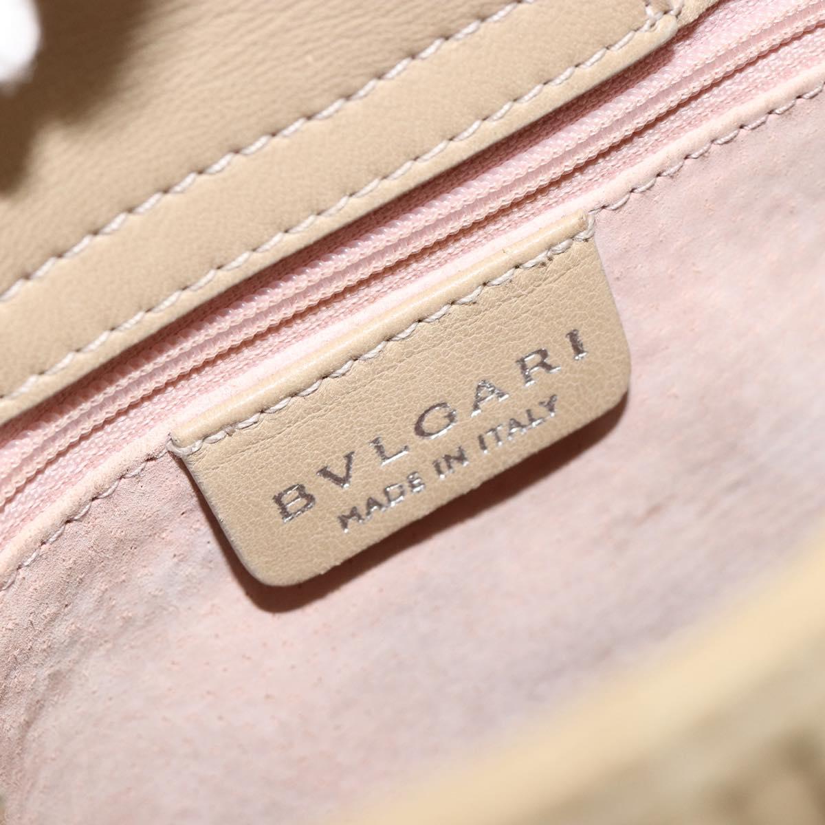 BVLGARI Shoulder Bag Leather Beige Silver Auth 185072A