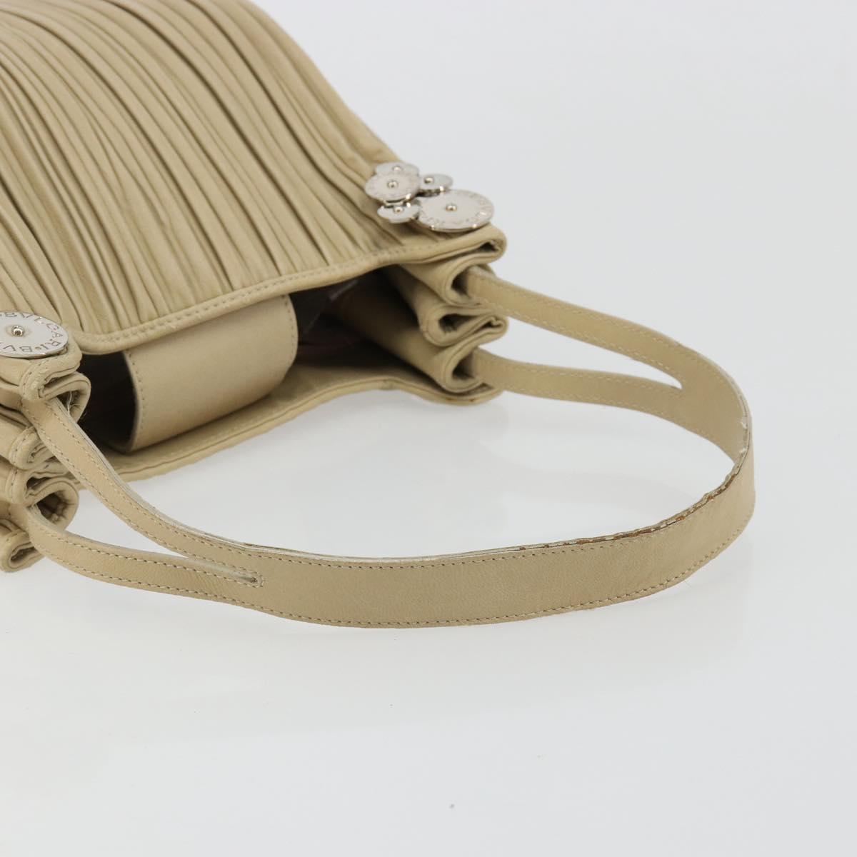 BVLGARI Shoulder Bag Leather Beige Silver Auth 185072A