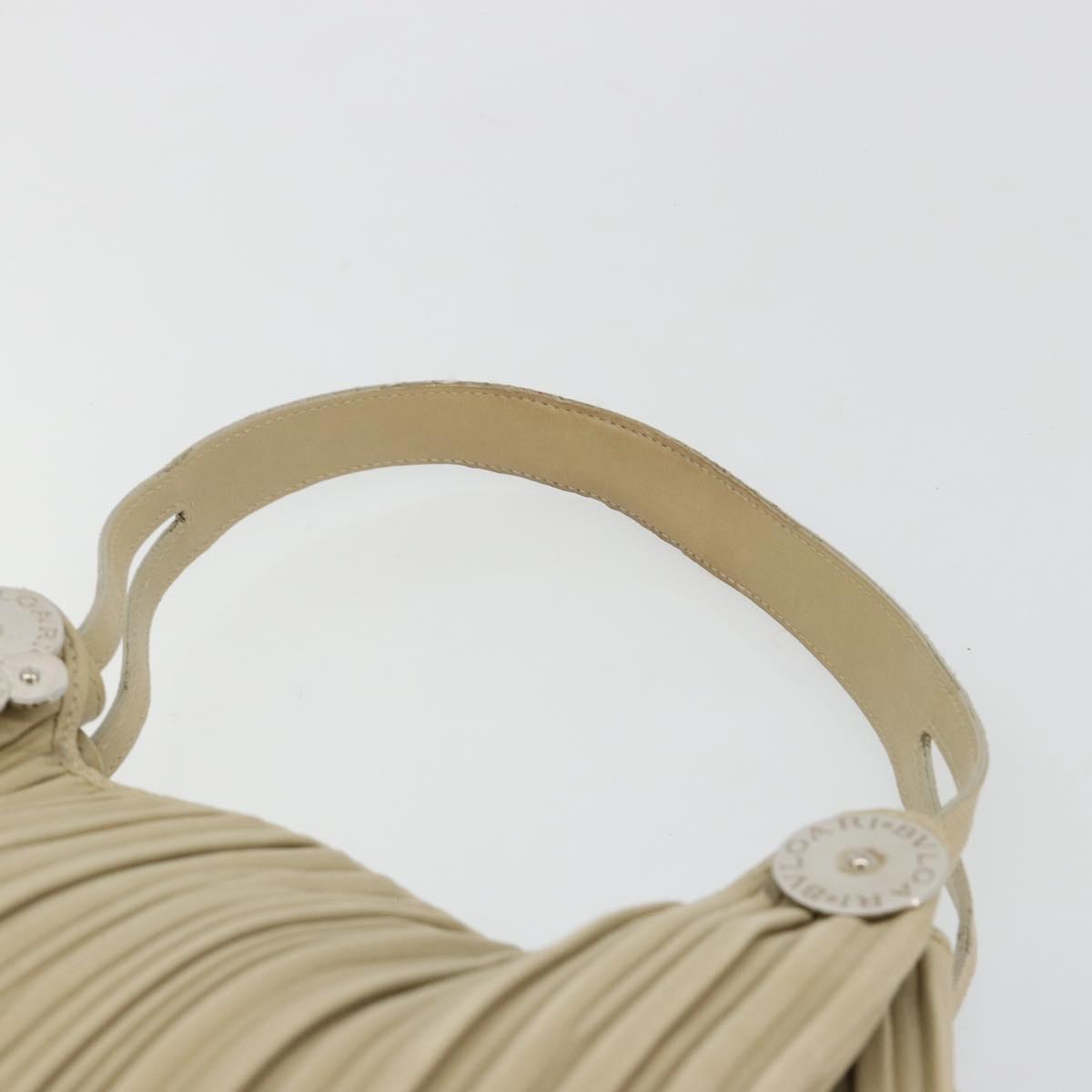 BVLGARI Shoulder Bag Leather Beige Silver Auth 185072A