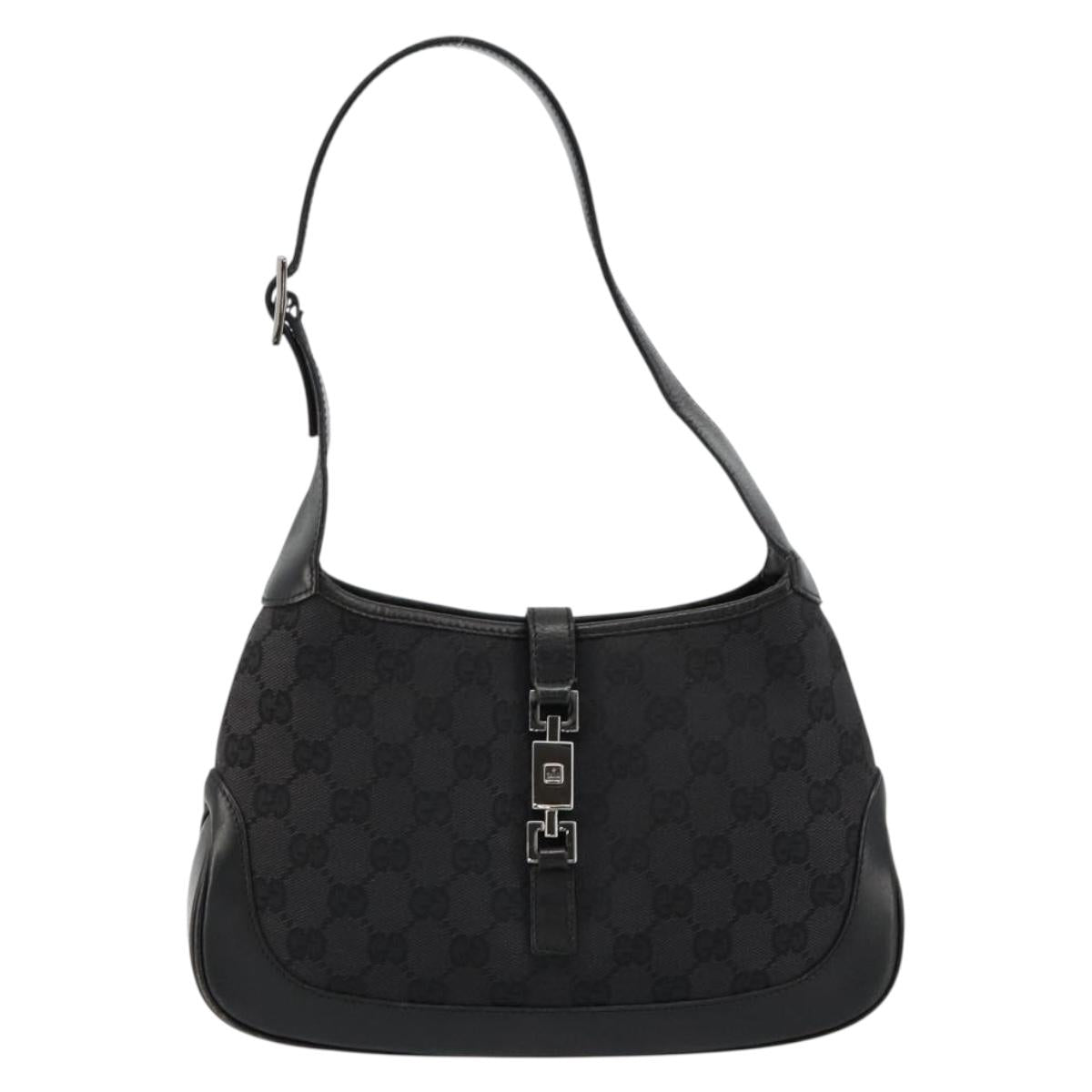GUCCI GG Canvas Jackie Shoulder Bag Black Silver 001 3735 Auth 185074A