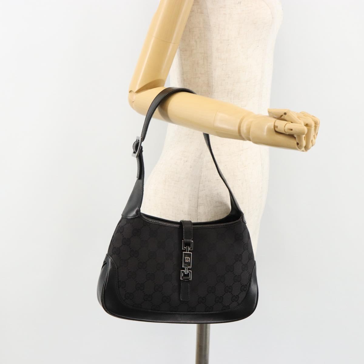 GUCCI GG Canvas Jackie Shoulder Bag Black Silver 001 3735 Auth 185074A