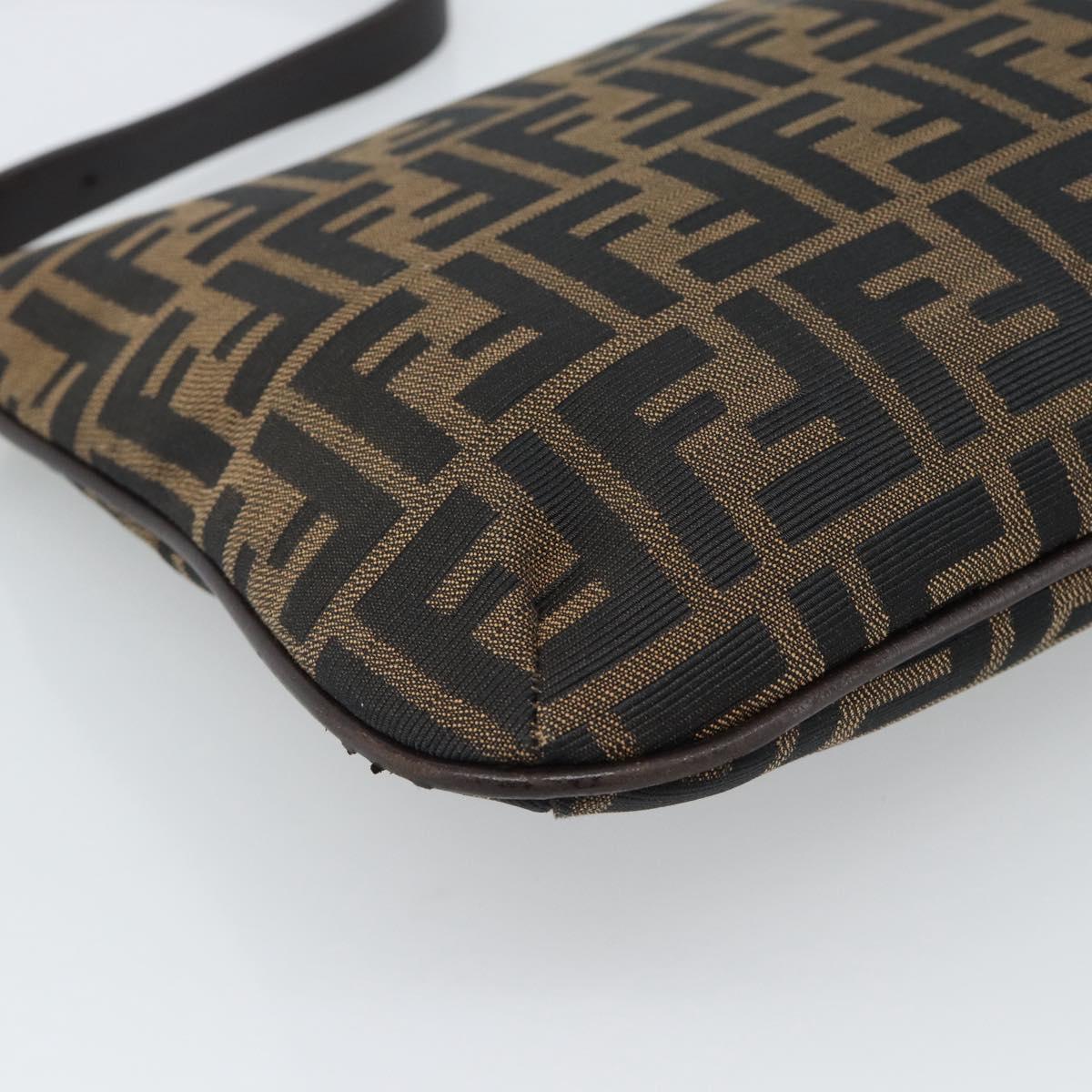 FENDI Zucca Canvas Mamma Baguette Shoulder Bag Black Brown Auth 185075V