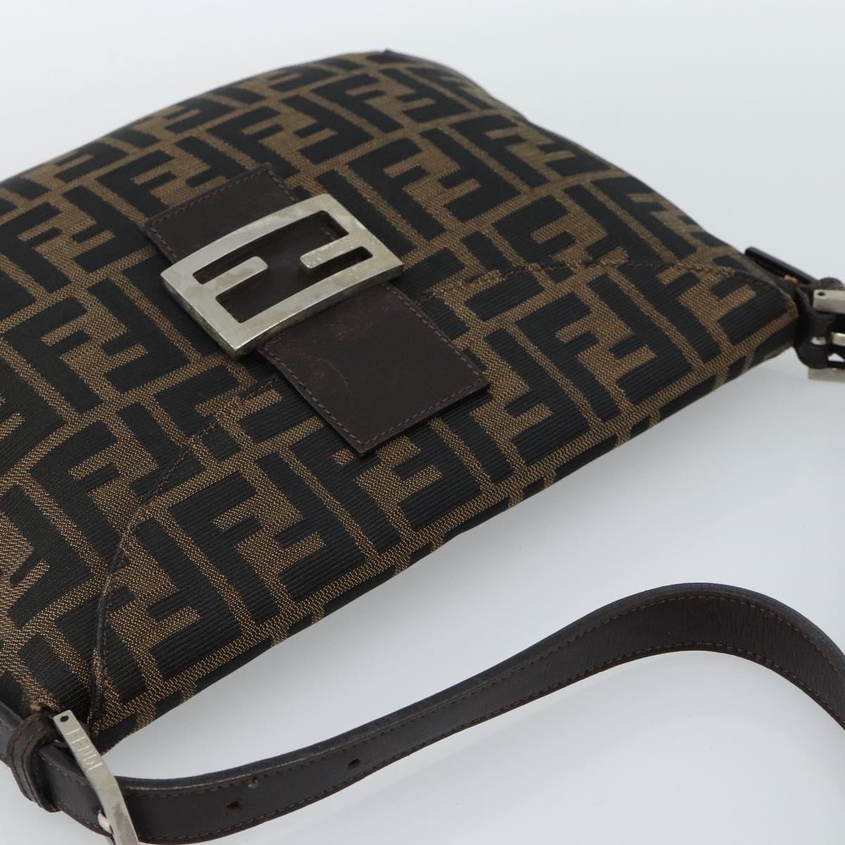 FENDI Zucca Canvas Mamma Baguette Shoulder Bag Black Brown Auth 185075V