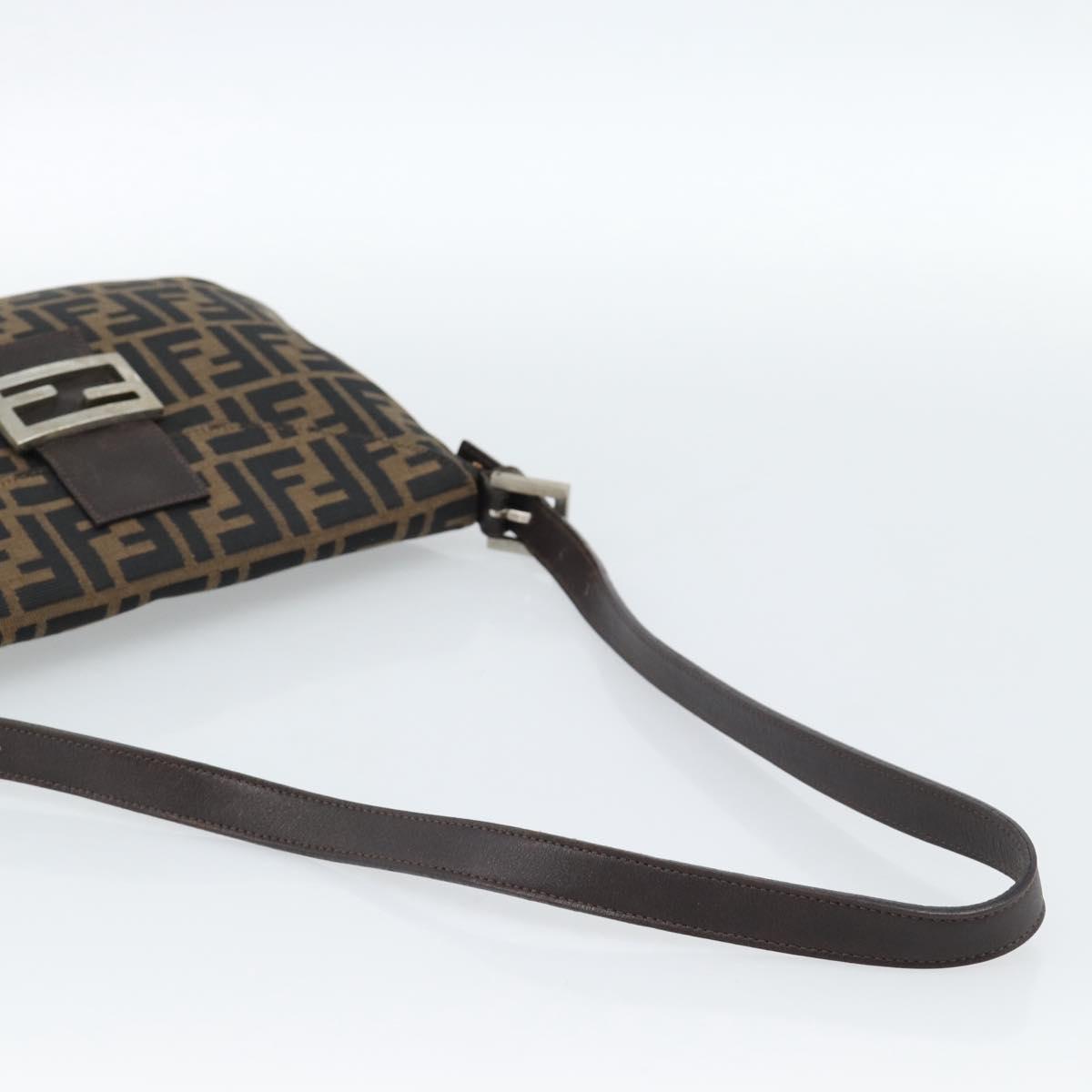 FENDI Zucca Canvas Mamma Baguette Shoulder Bag Black Brown Auth 185075V
