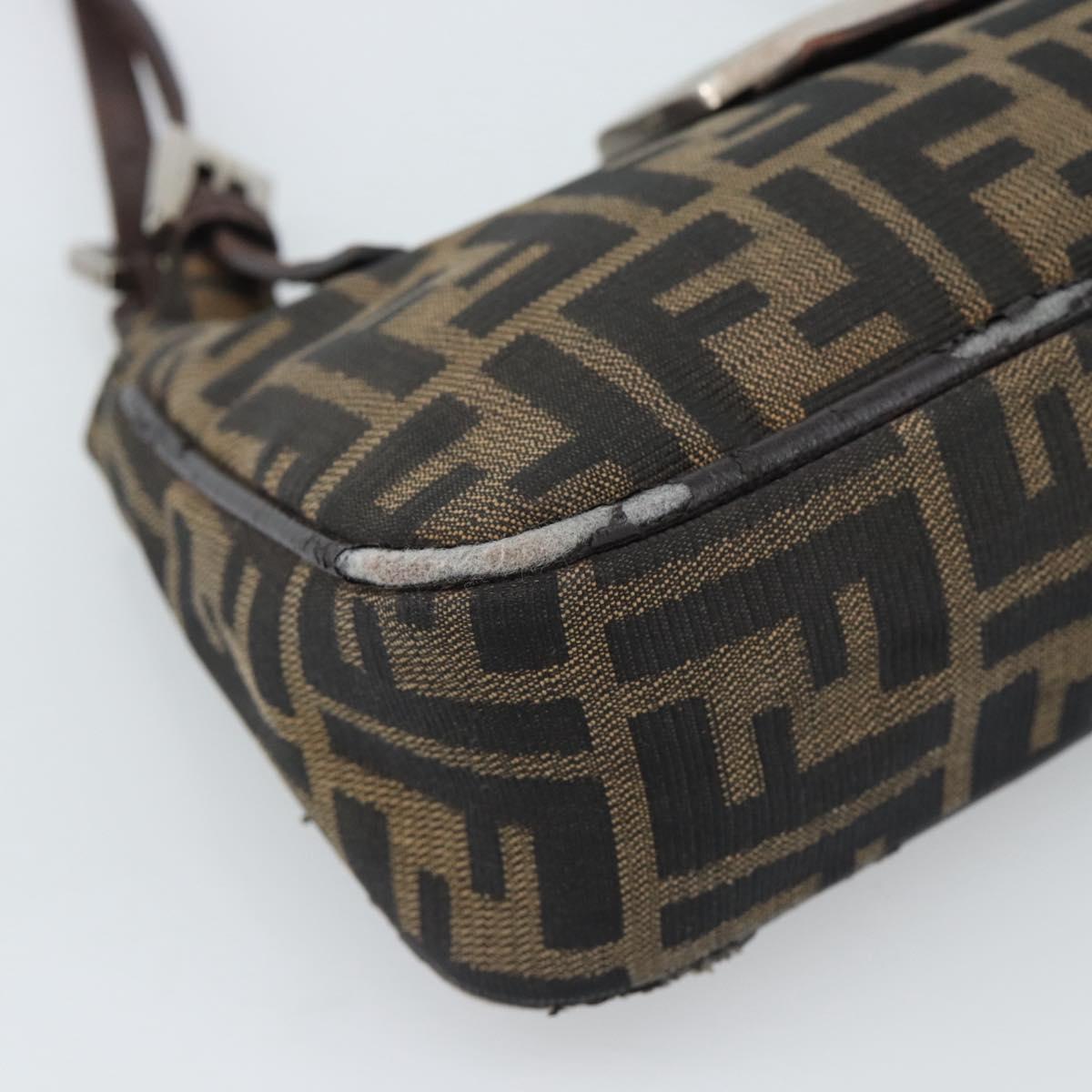 FENDI Zucca Canvas Mamma Baguette Shoulder Bag Black Brown Auth 185076
