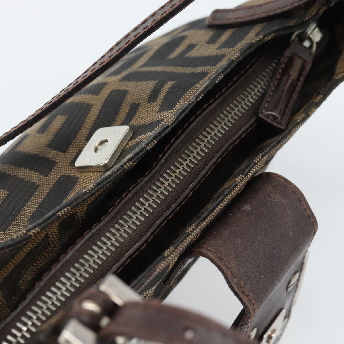 FENDI Zucca Canvas Mamma Baguette Shoulder Bag Black Brown Auth 185076