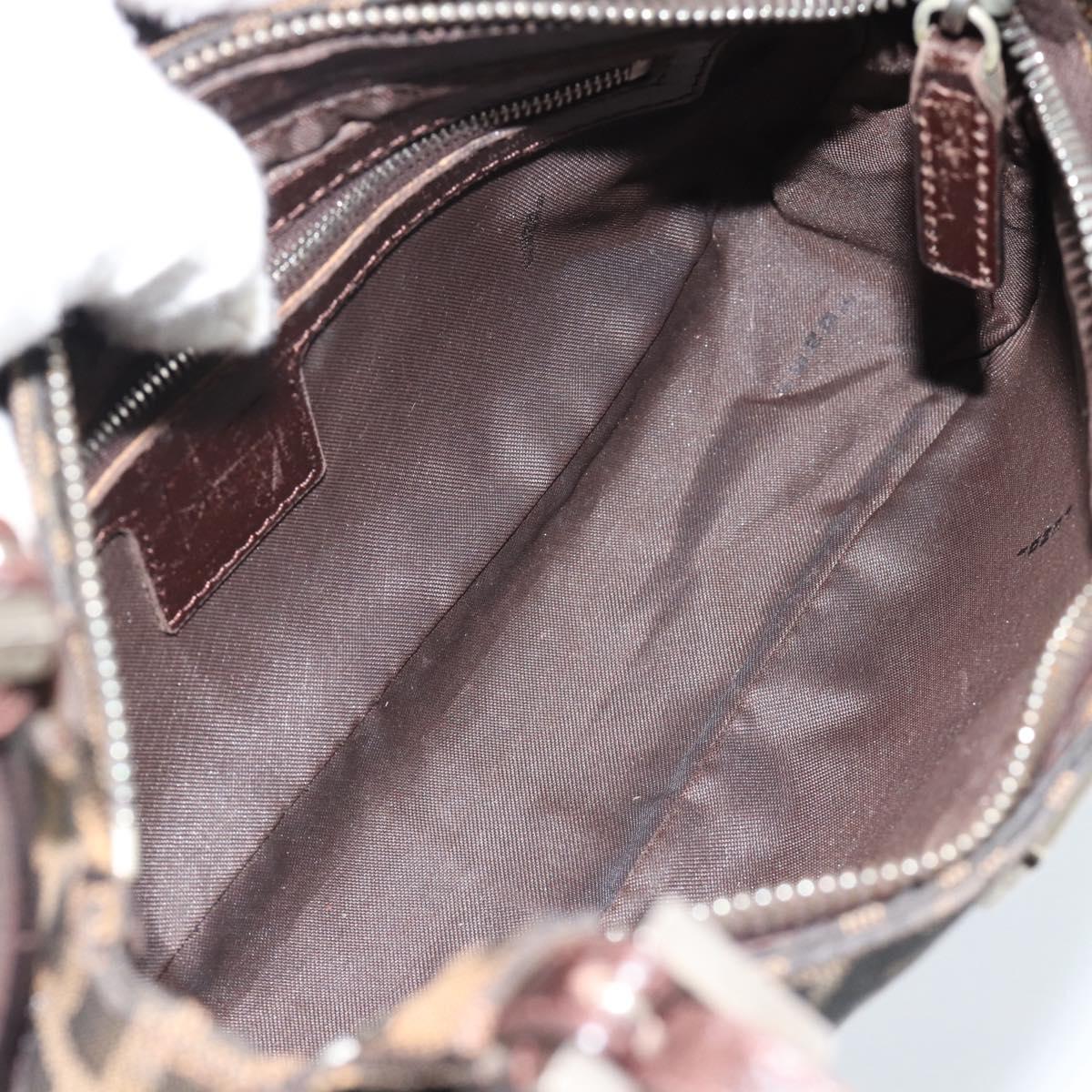 FENDI Zucca Canvas Mamma Baguette Shoulder Bag Black Brown Auth 185076