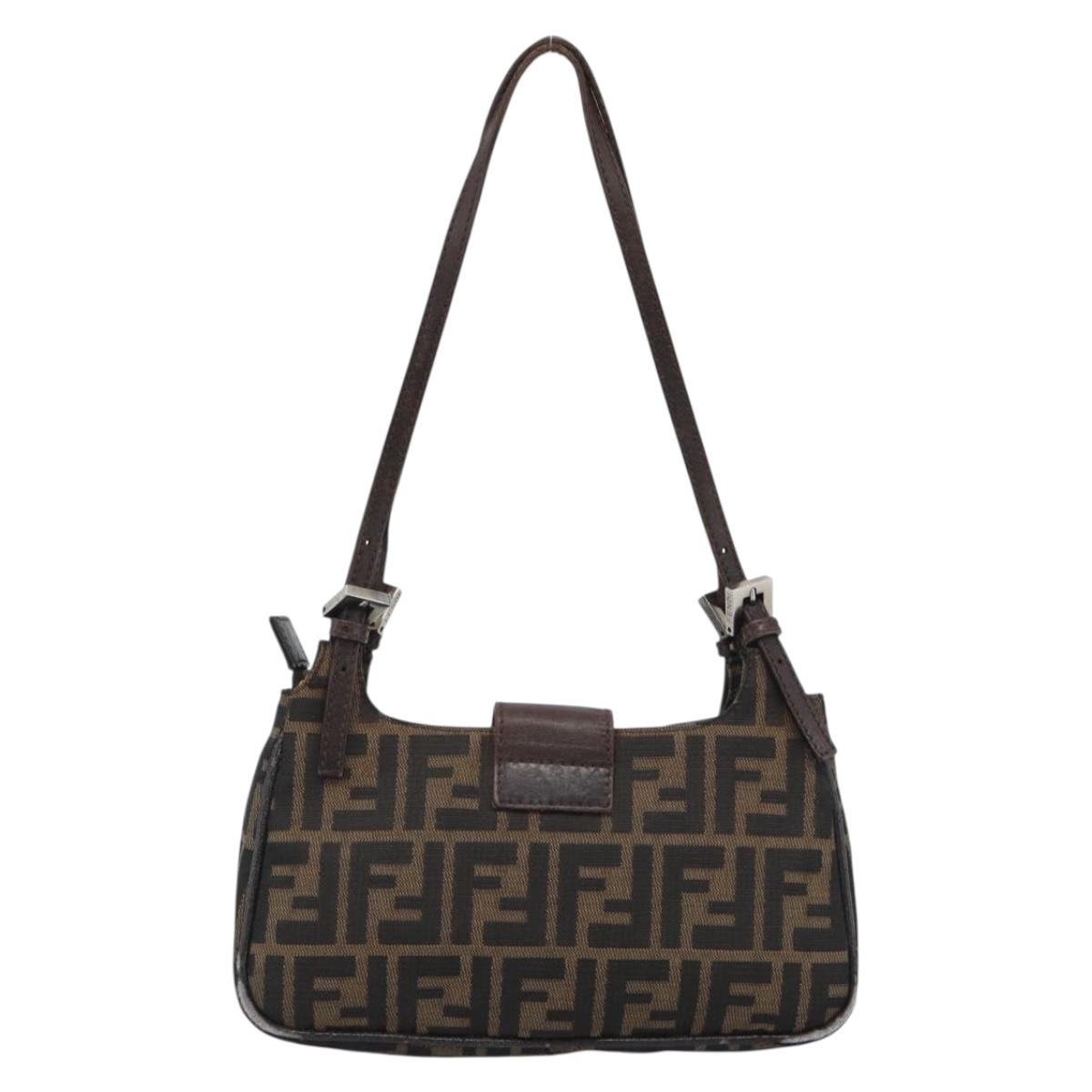 FENDI Zucca Canvas Mamma Baguette Shoulder Bag Black Brown Auth 185076