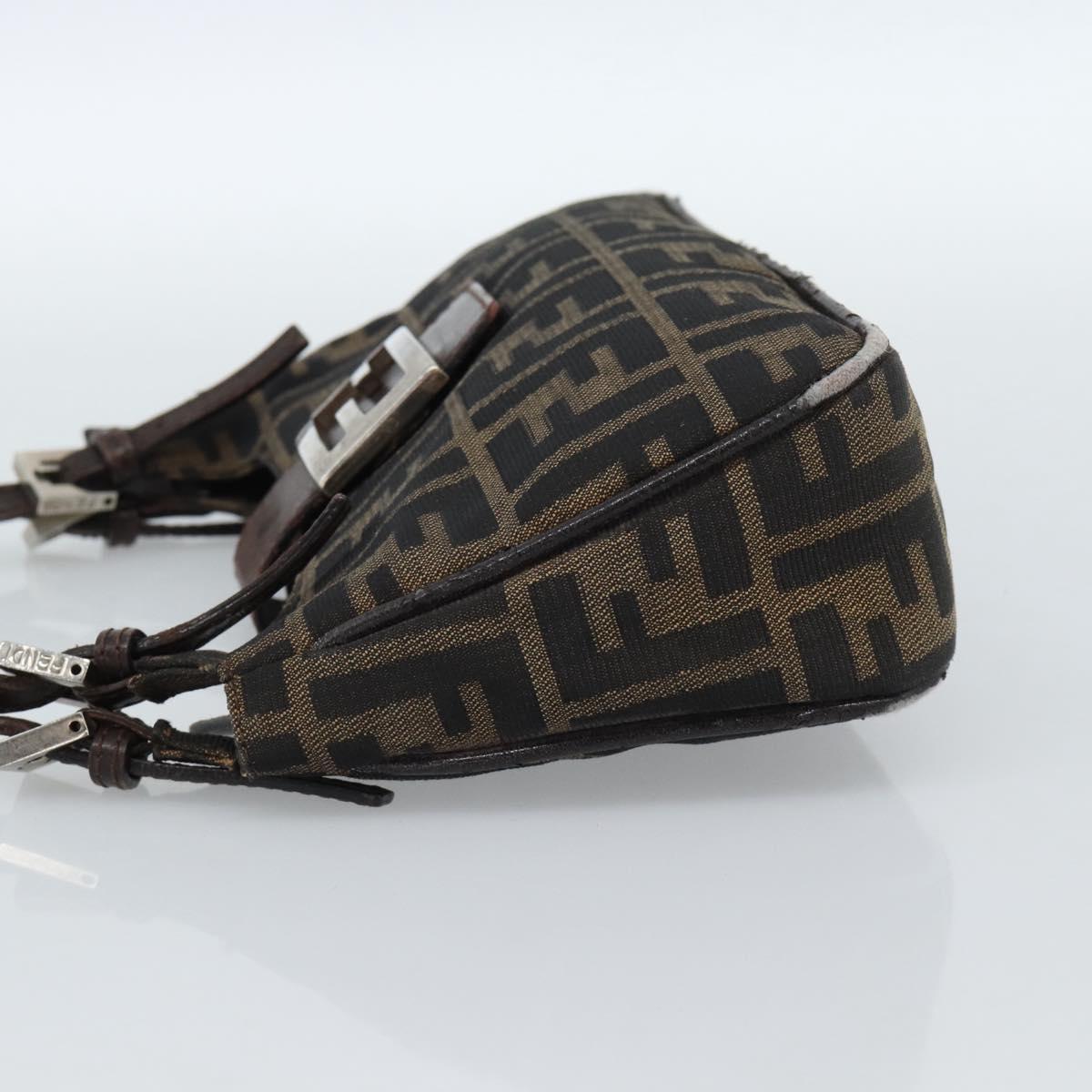 FENDI Zucca Canvas Mamma Baguette Shoulder Bag Black Brown Auth 185076
