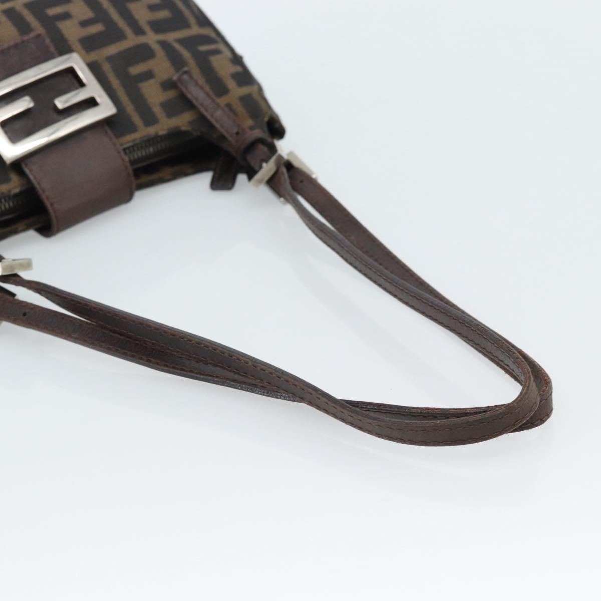 FENDI Zucca Canvas Mamma Baguette Shoulder Bag Black Brown Auth 185076