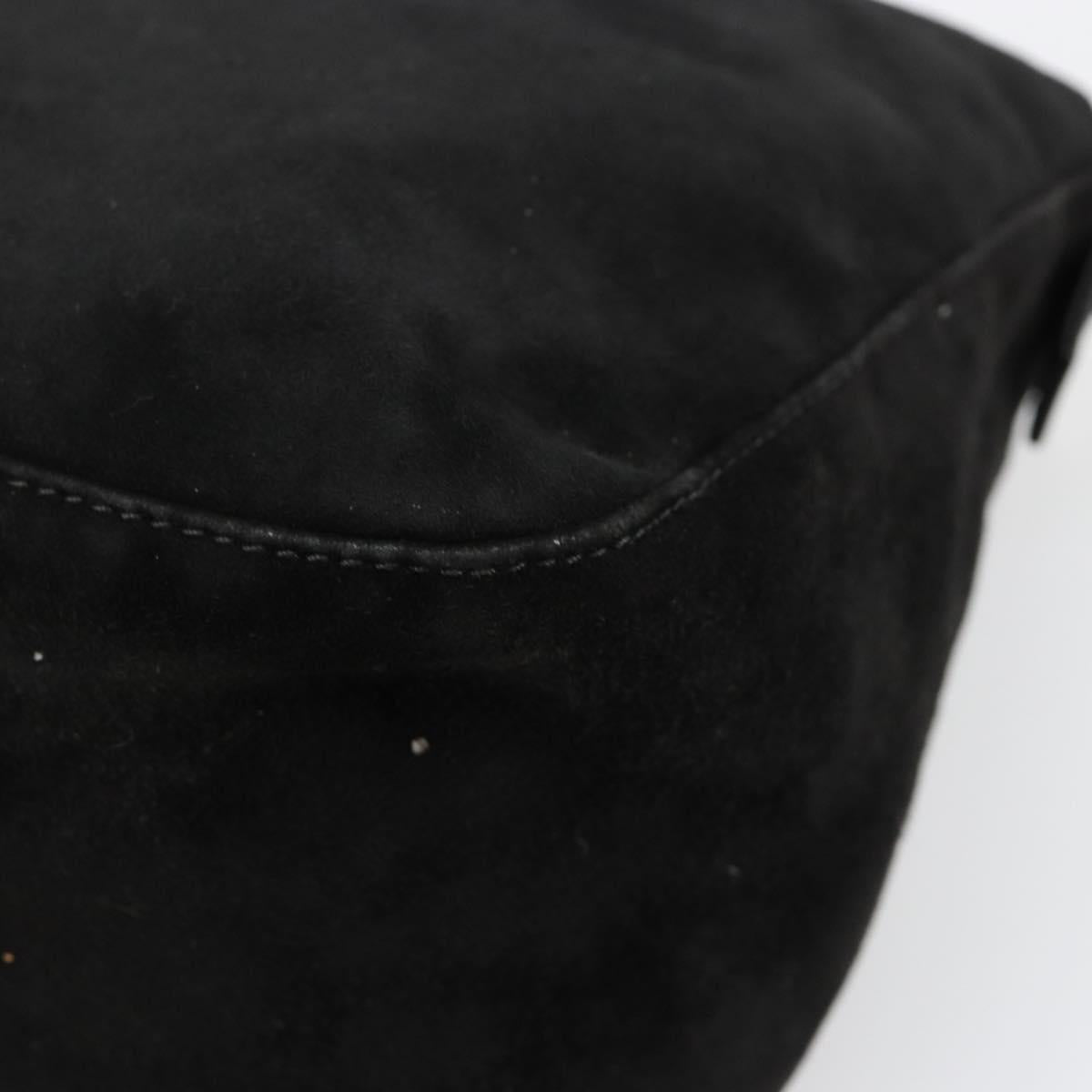 FENDI Mamma Baguette Shoulder Bag Suede Black Gold Auth 185077A