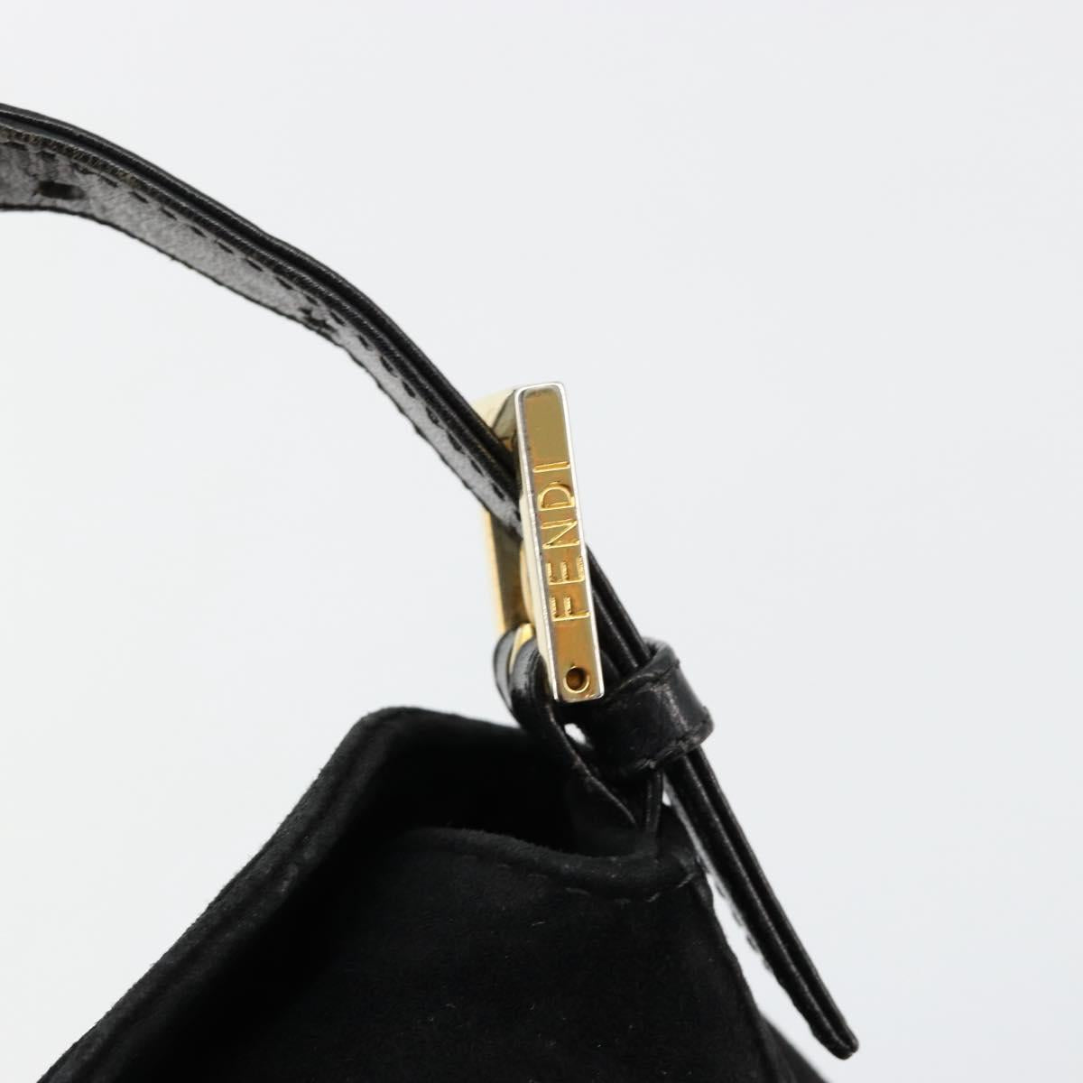 FENDI Mamma Baguette Shoulder Bag Suede Black Gold Auth 185077A