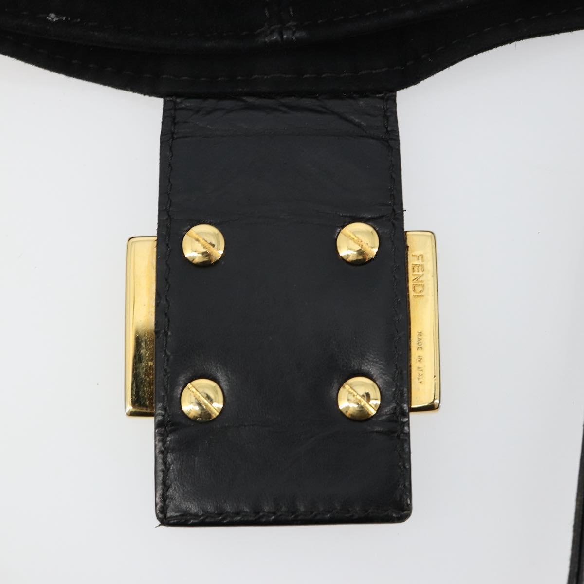 FENDI Mamma Baguette Shoulder Bag Suede Black Gold Auth 185077A