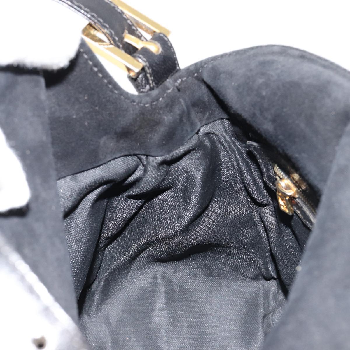 FENDI Mamma Baguette Shoulder Bag Suede Black Gold Auth 185077A