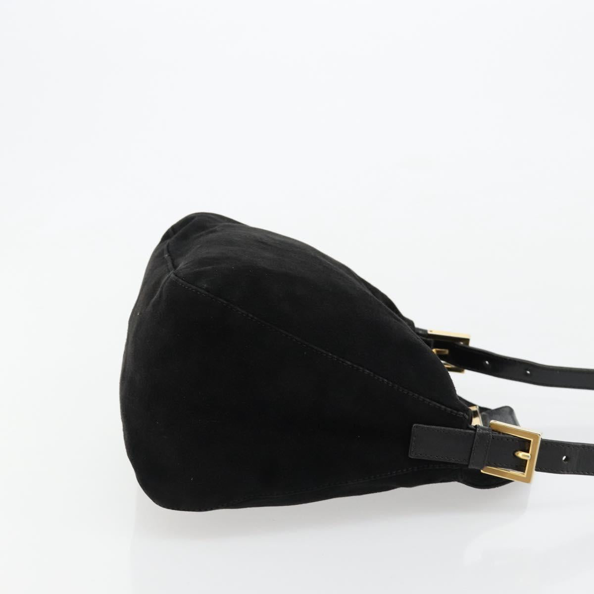 FENDI Mamma Baguette Shoulder Bag Suede Black Gold Auth 185077A