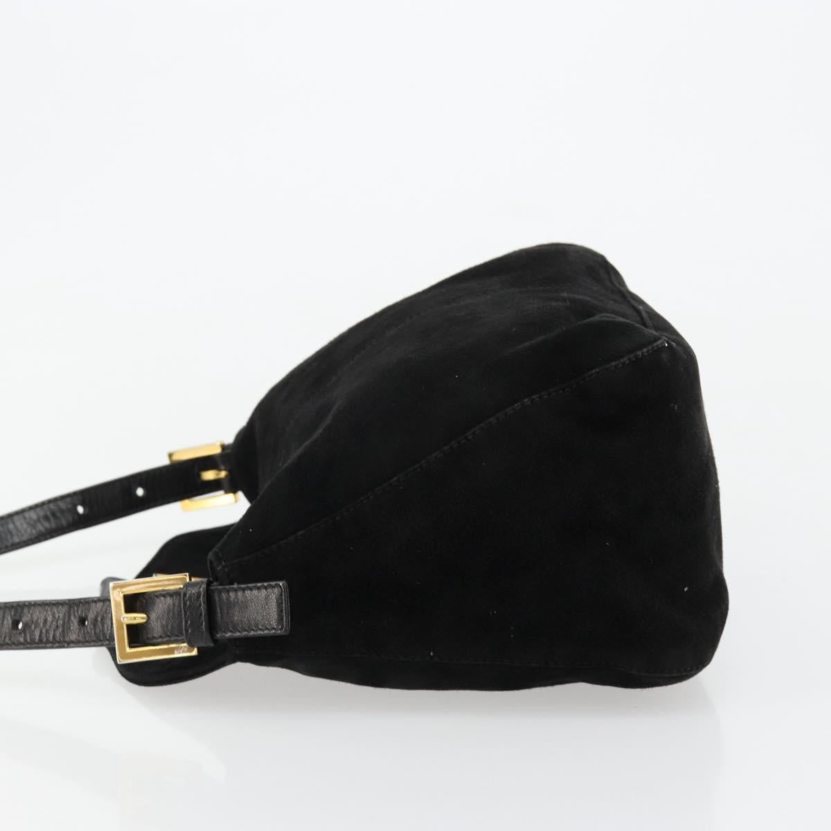 FENDI Mamma Baguette Shoulder Bag Suede Black Gold Auth 185077A